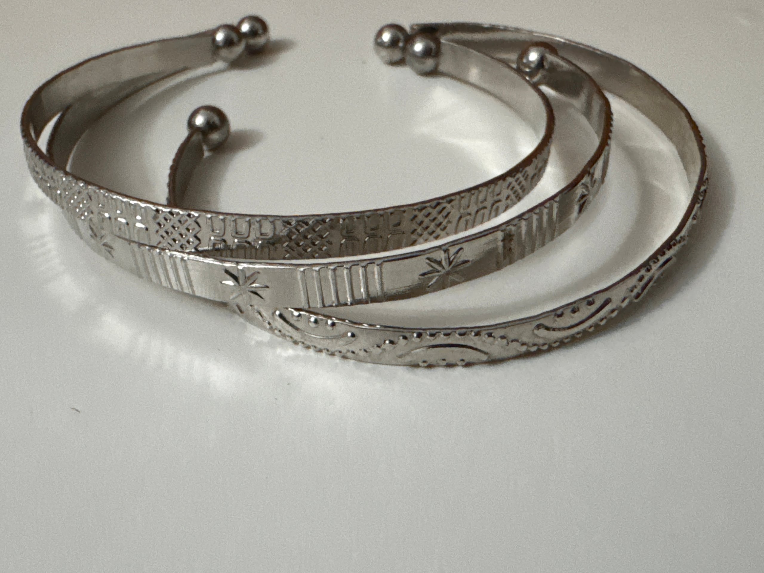 Silver Tone Patterned Metal Cuff Bracelets Set of 3 One Size image 2