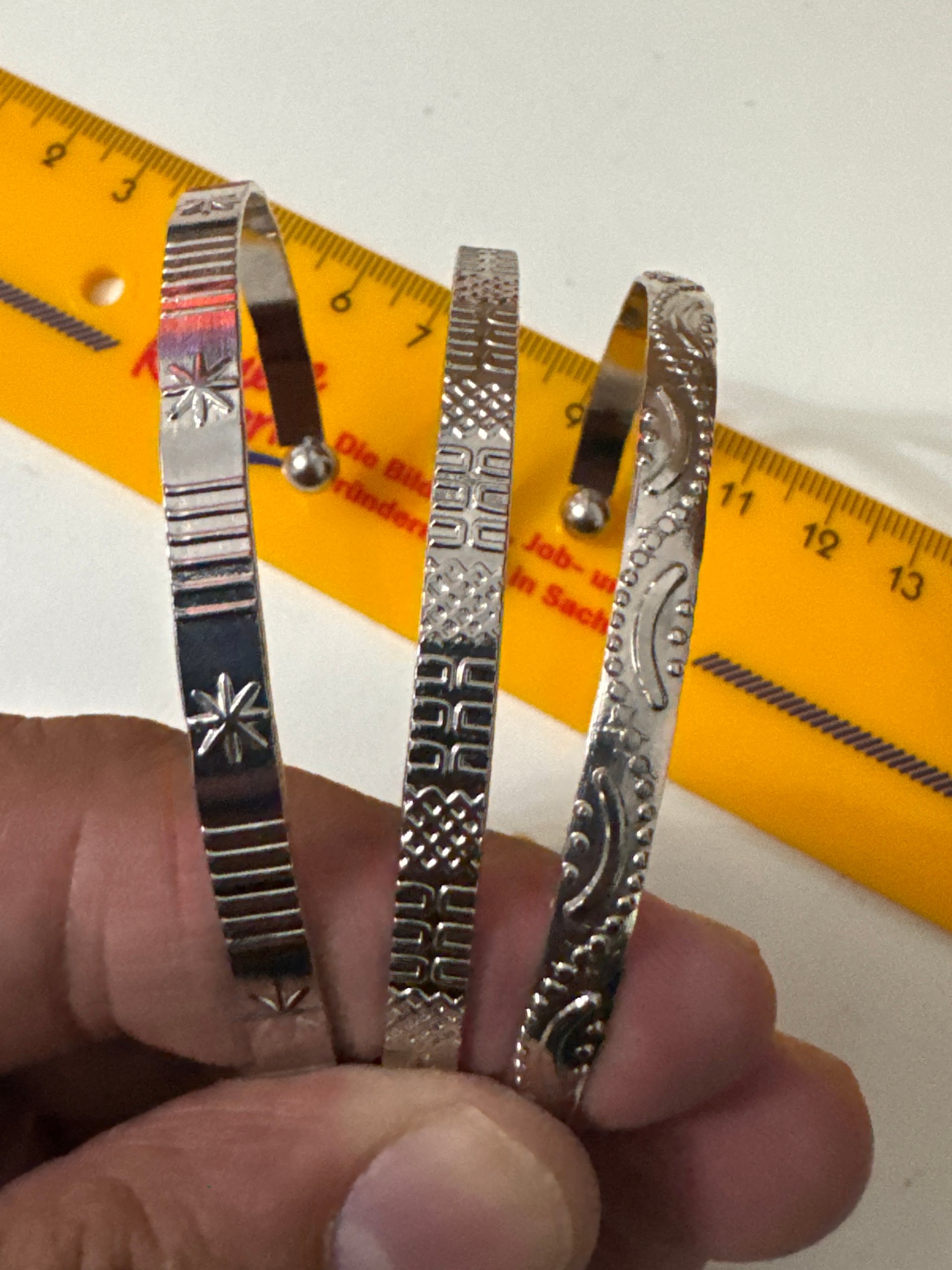 Silver Tone Patterned Metal Cuff Bracelets Set of 3 One Size image 4