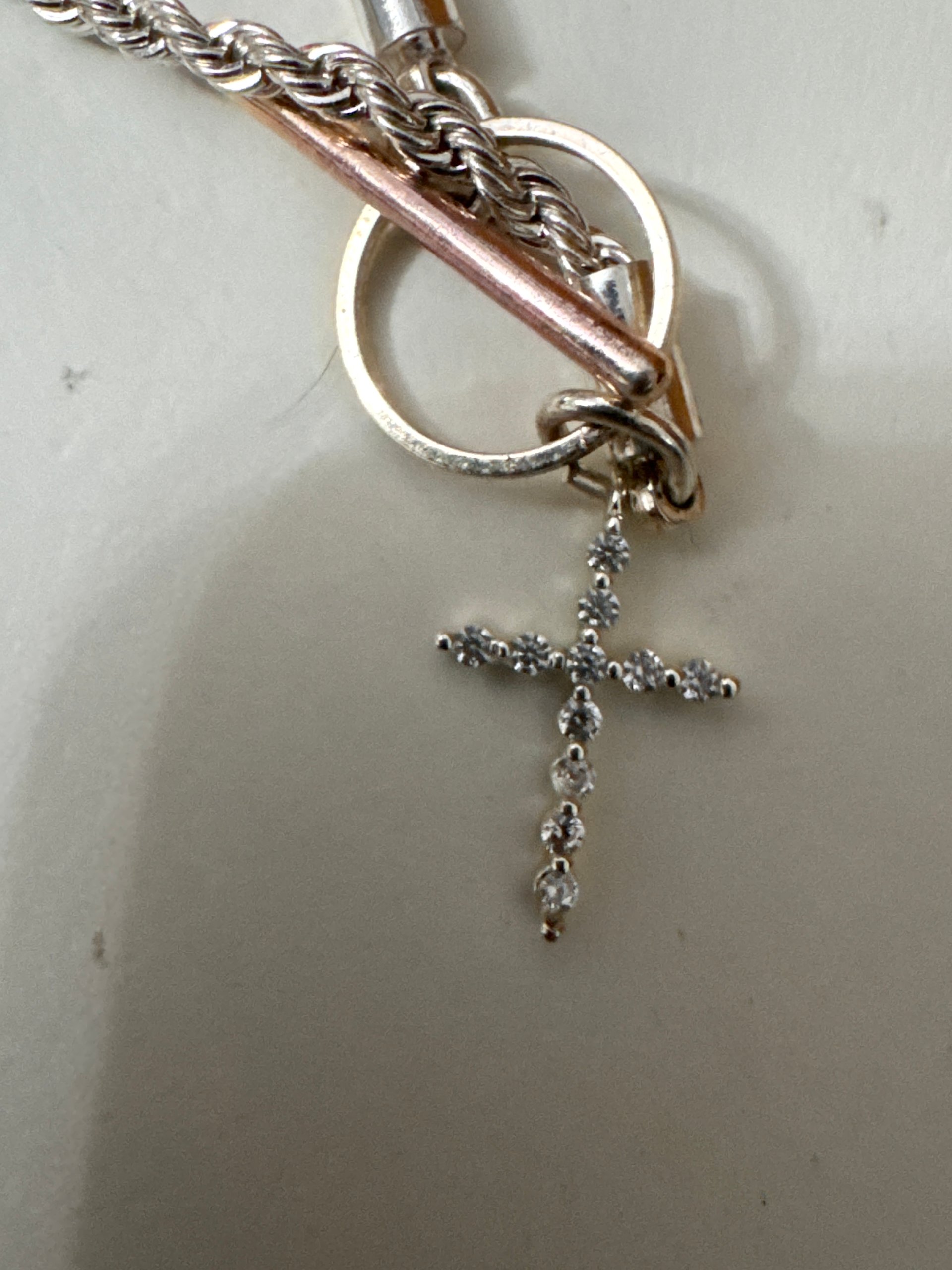 Silver Crystal Cross Charm Bracelet Unisex