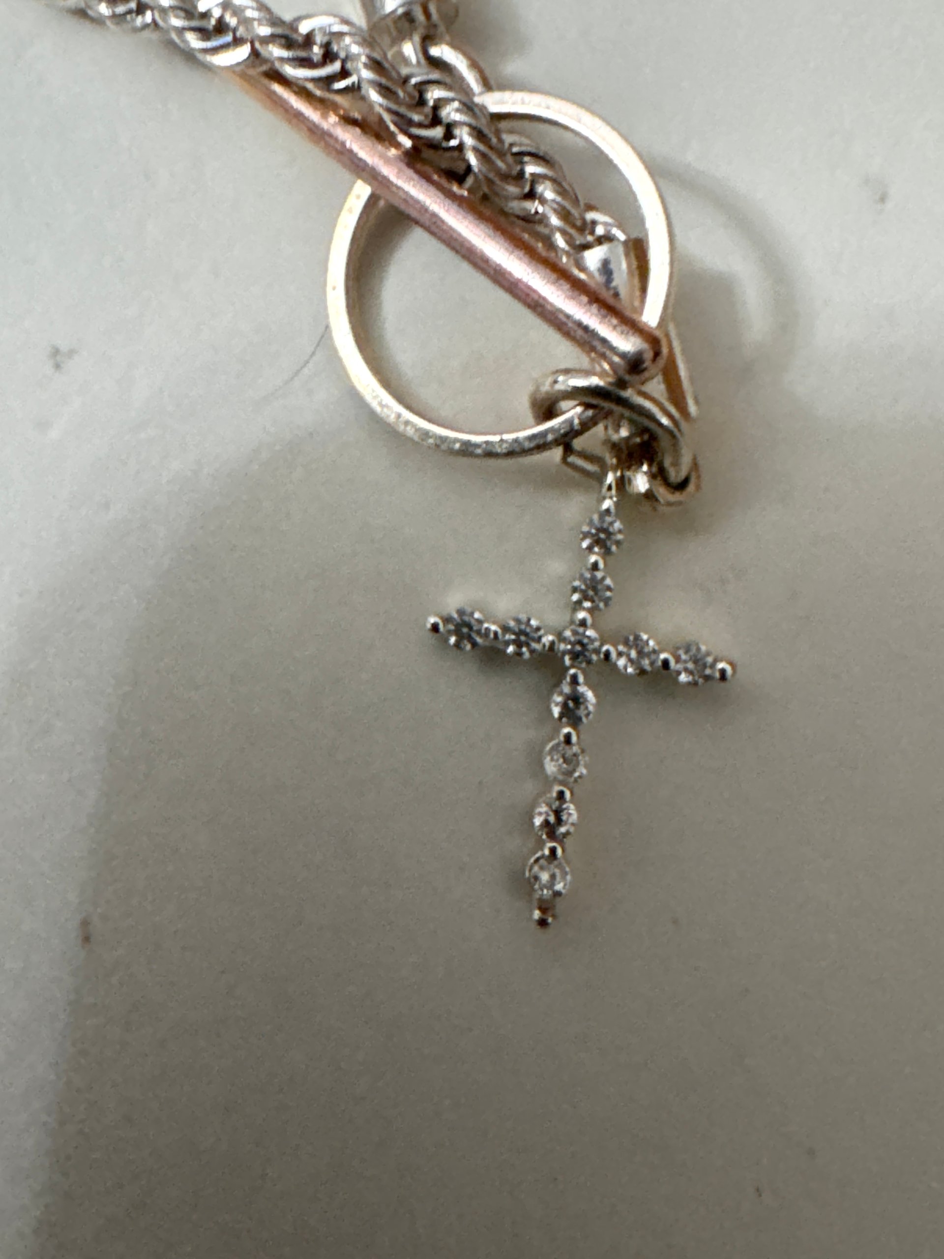 Silver Crystal Cross Charm Bracelet Unisex image 2