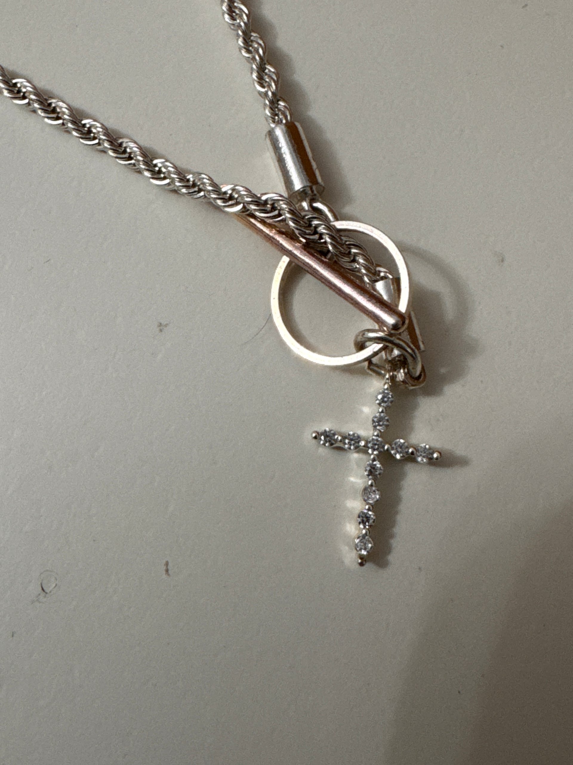 Silver Crystal Cross Charm Bracelet Unisex image 3