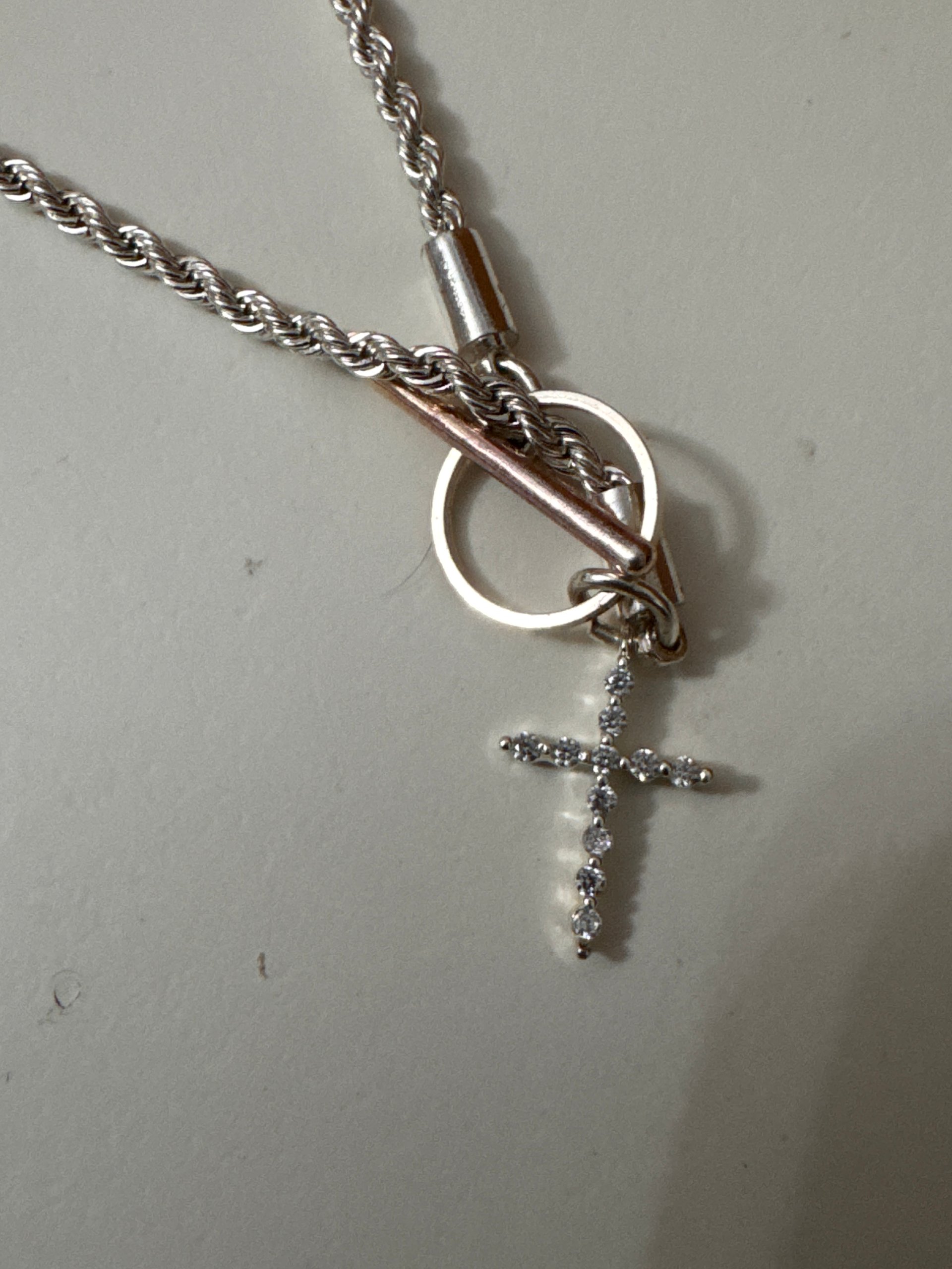 Silver Crystal Cross Charm Bracelet Unisex image 4