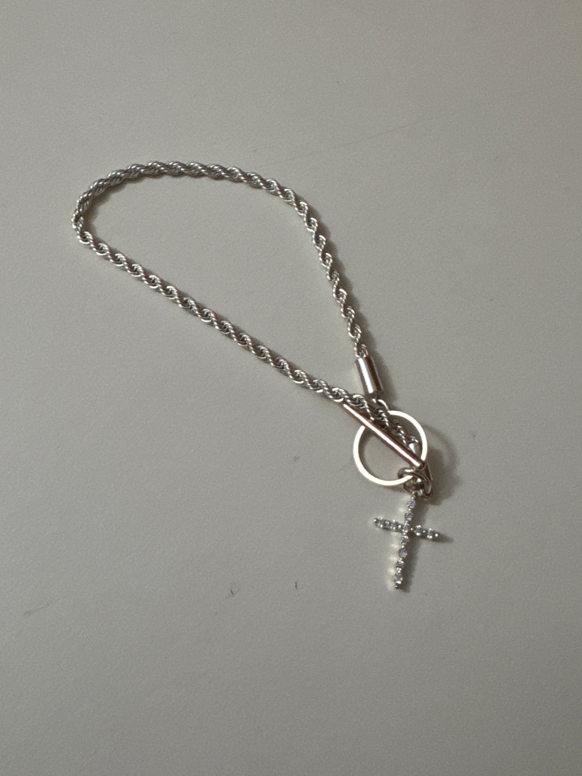 Silver Crystal Cross Charm Bracelet Unisex image 5