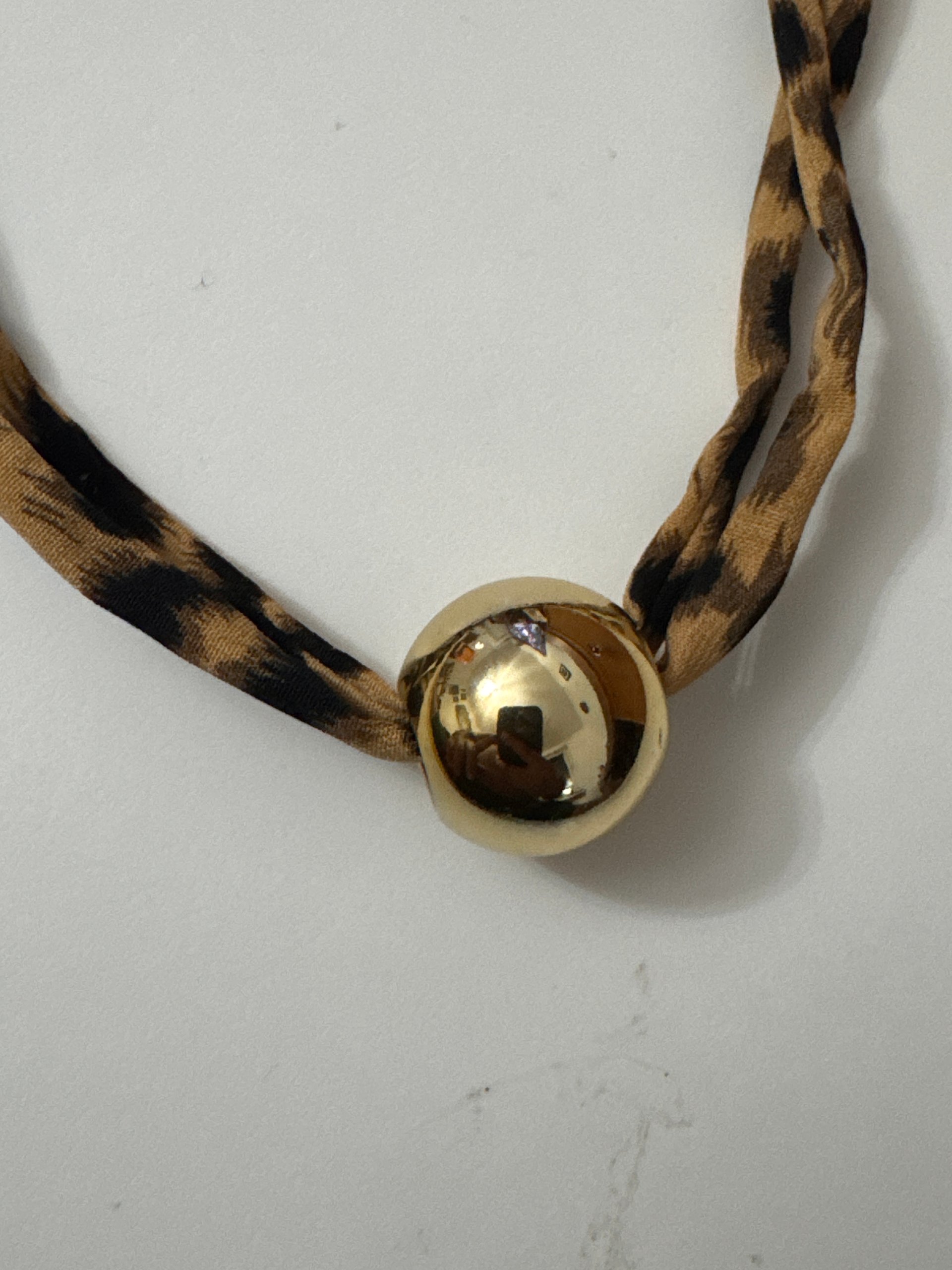 Leopard Print & Gold Tone Fabric Pendant Necklace