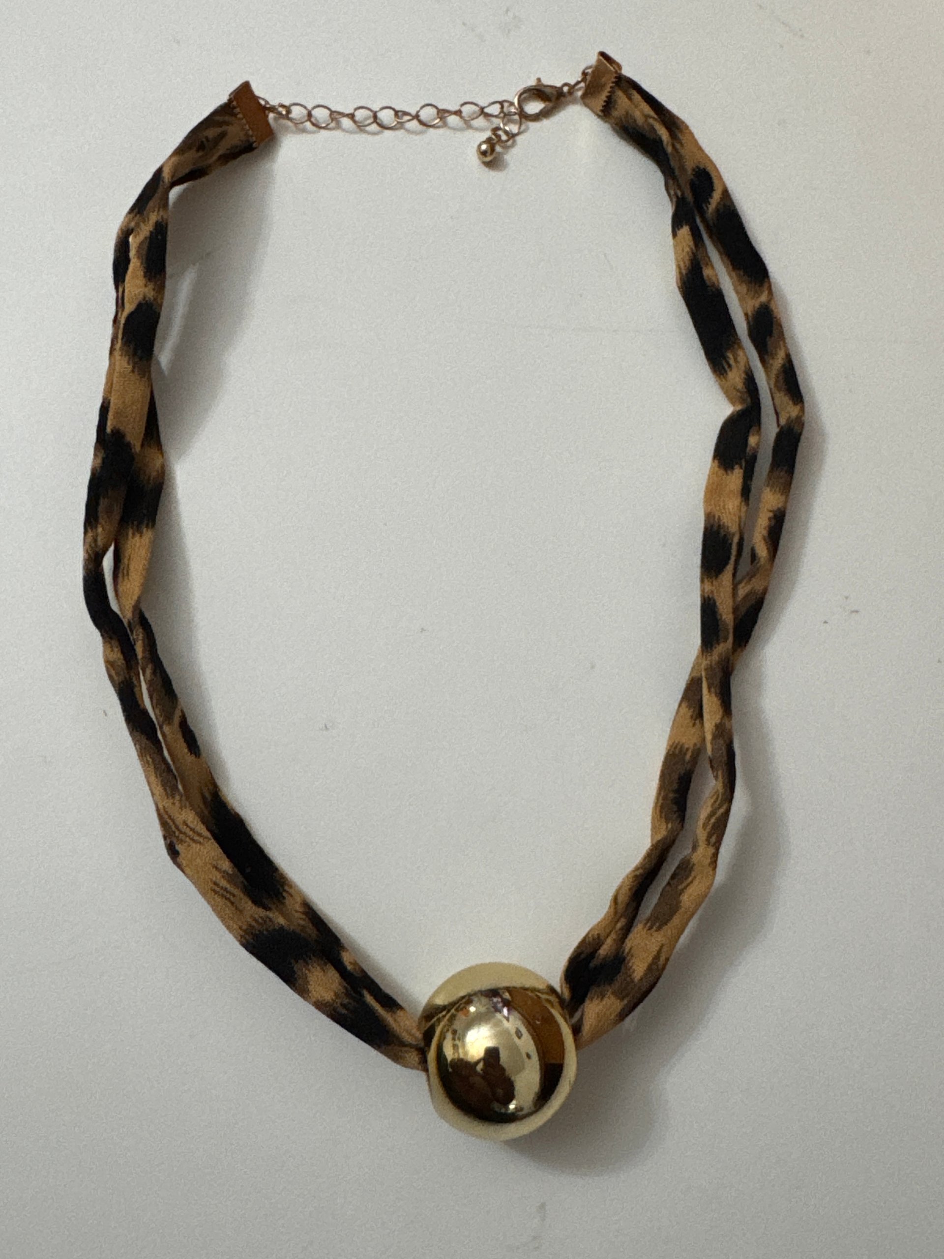 Leopard Print & Gold Tone Fabric Pendant Necklace image 2