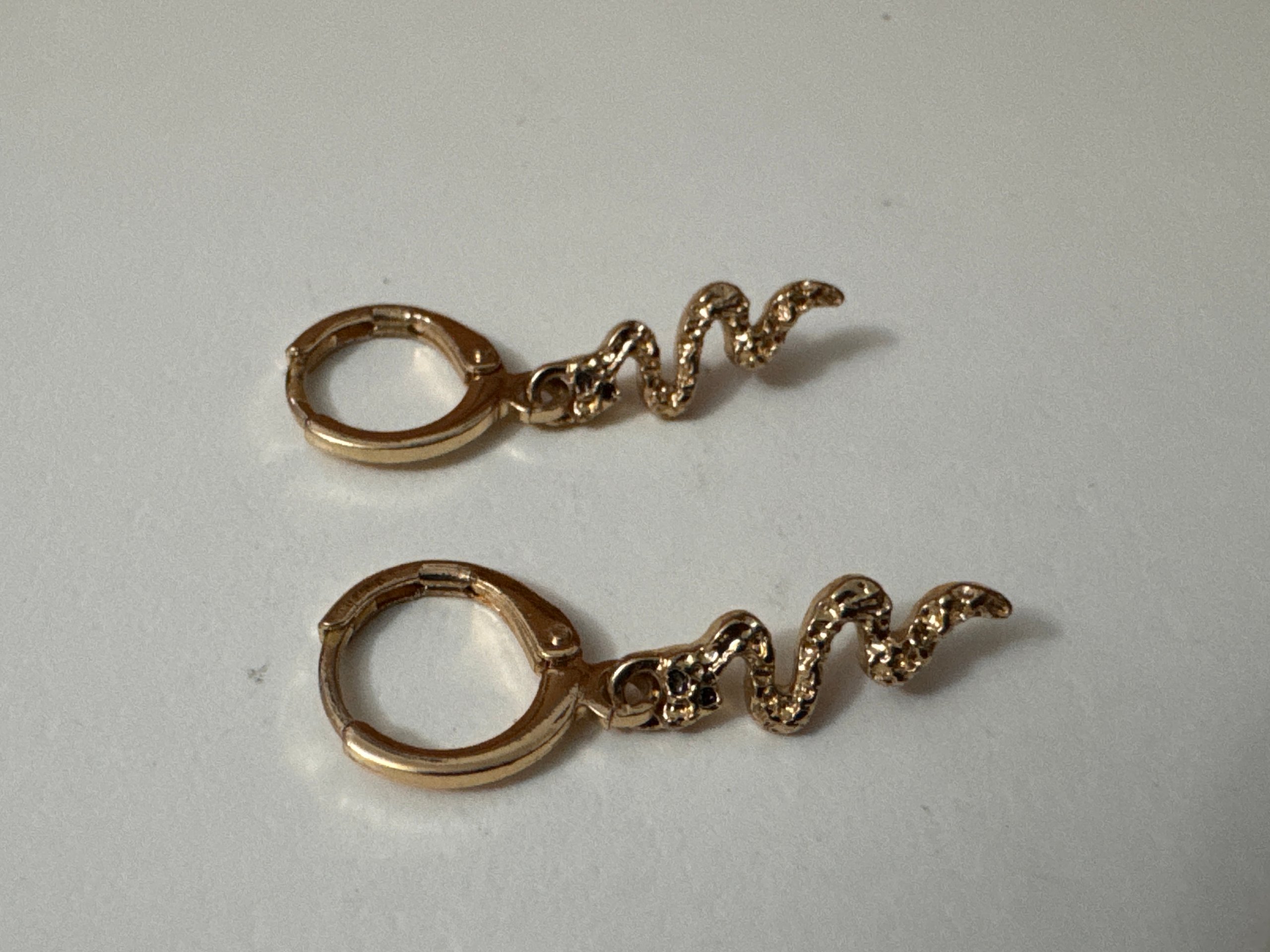 Gold Tone Snake Charm Hoop Earrings
