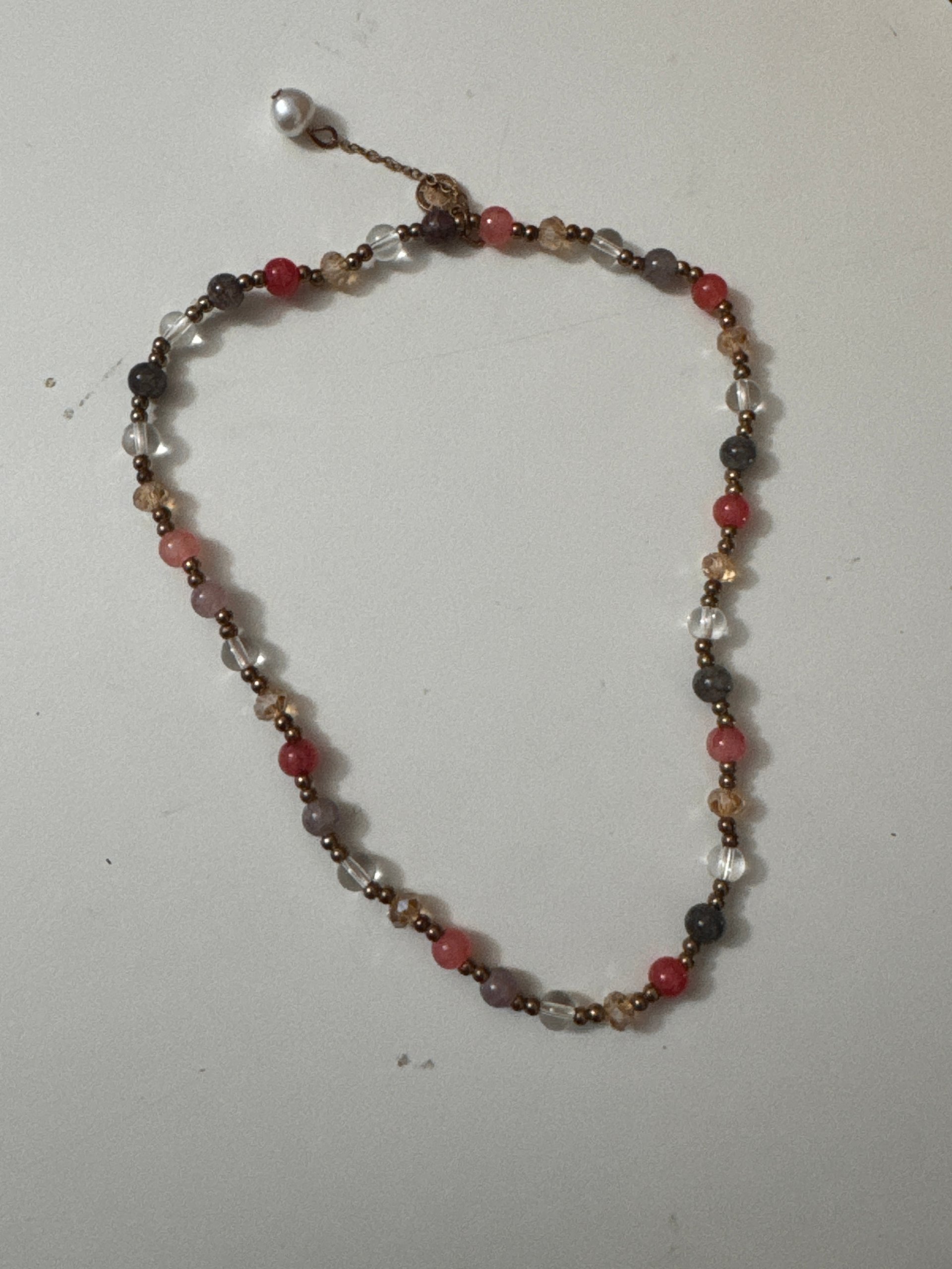 Multicoloured Beaded Necklace with Pearl Charm
