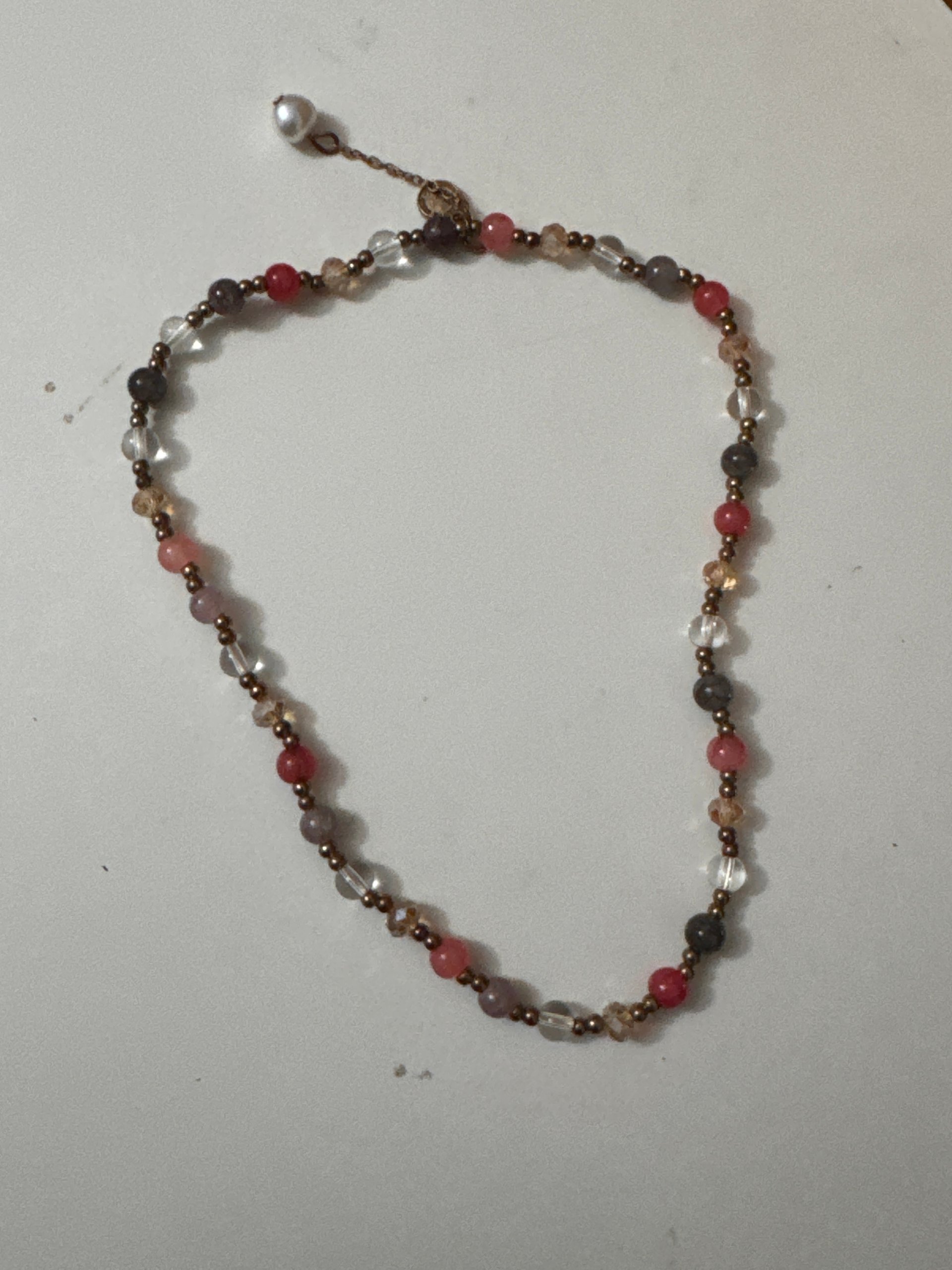Multicoloured Beaded Necklace with Pearl Charm image 2