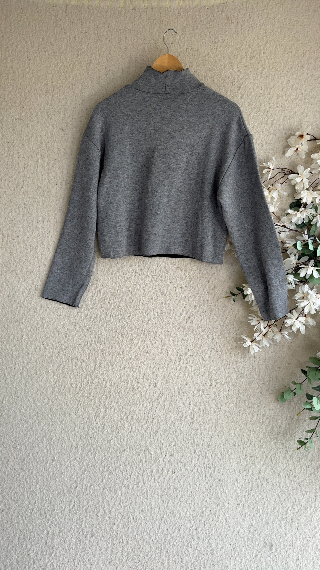 Zara Grey Long Sleeve Cropped Knit Jumper Women's Small Viscose Polyester Nylon image 3