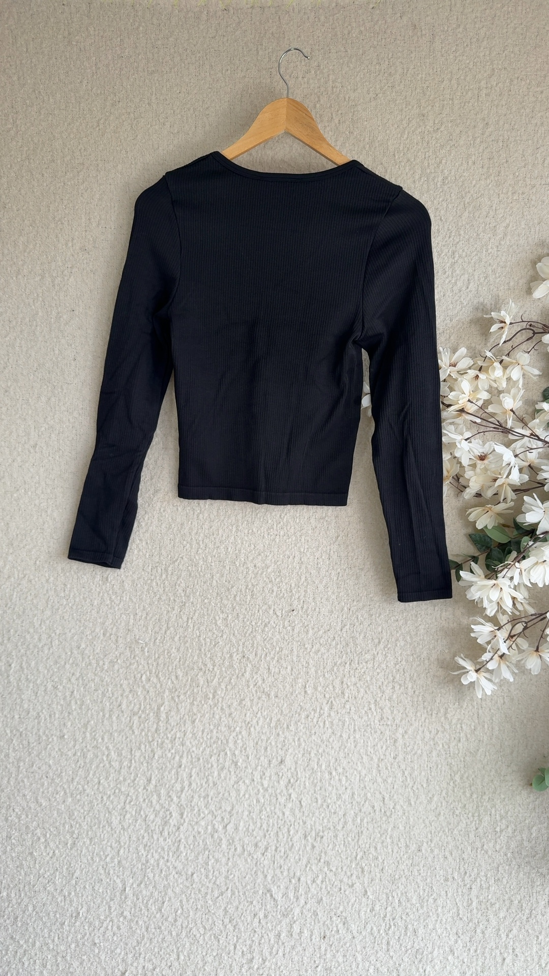 F&F Black Ribbed Long Sleeve Top UK Medium Stylish Casual Knitwear image 4