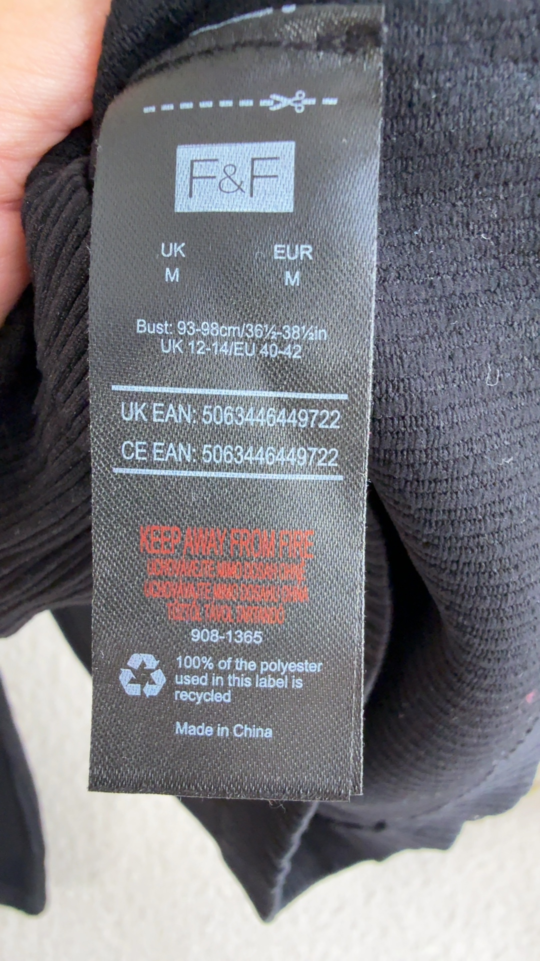 F&F Black Ribbed Long Sleeve Top UK Medium Stylish Casual Knitwear image 6