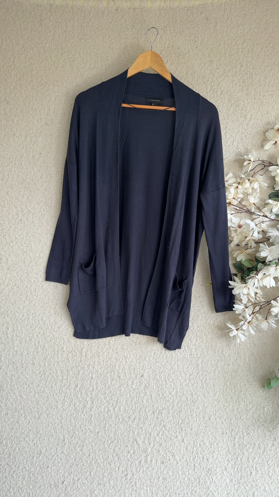 Atmosphere Navy Open Front Cardigan UK 8 Viscose Nylon Long Sleeve Lightweight