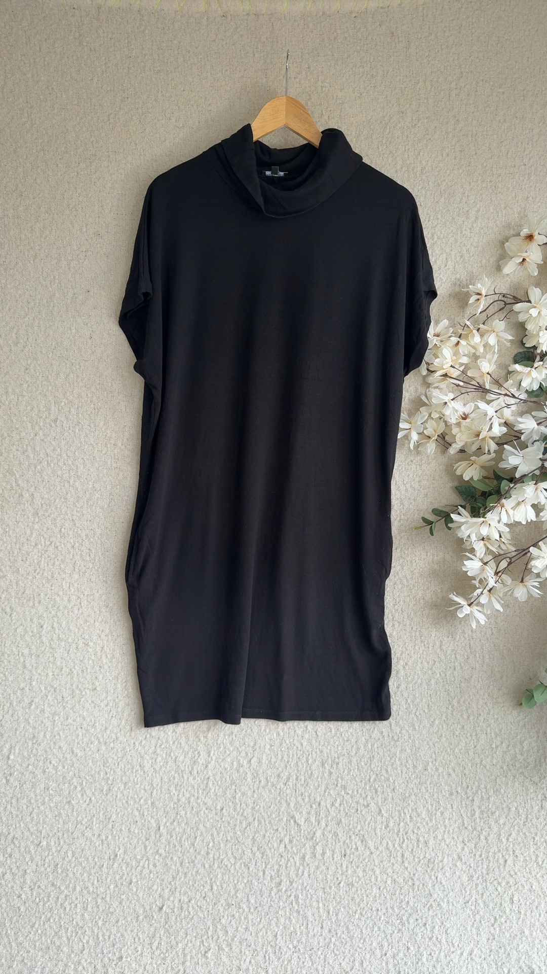 Warehouse Black Turtleneck Dress UK 16 Viscose Polyester Elastane