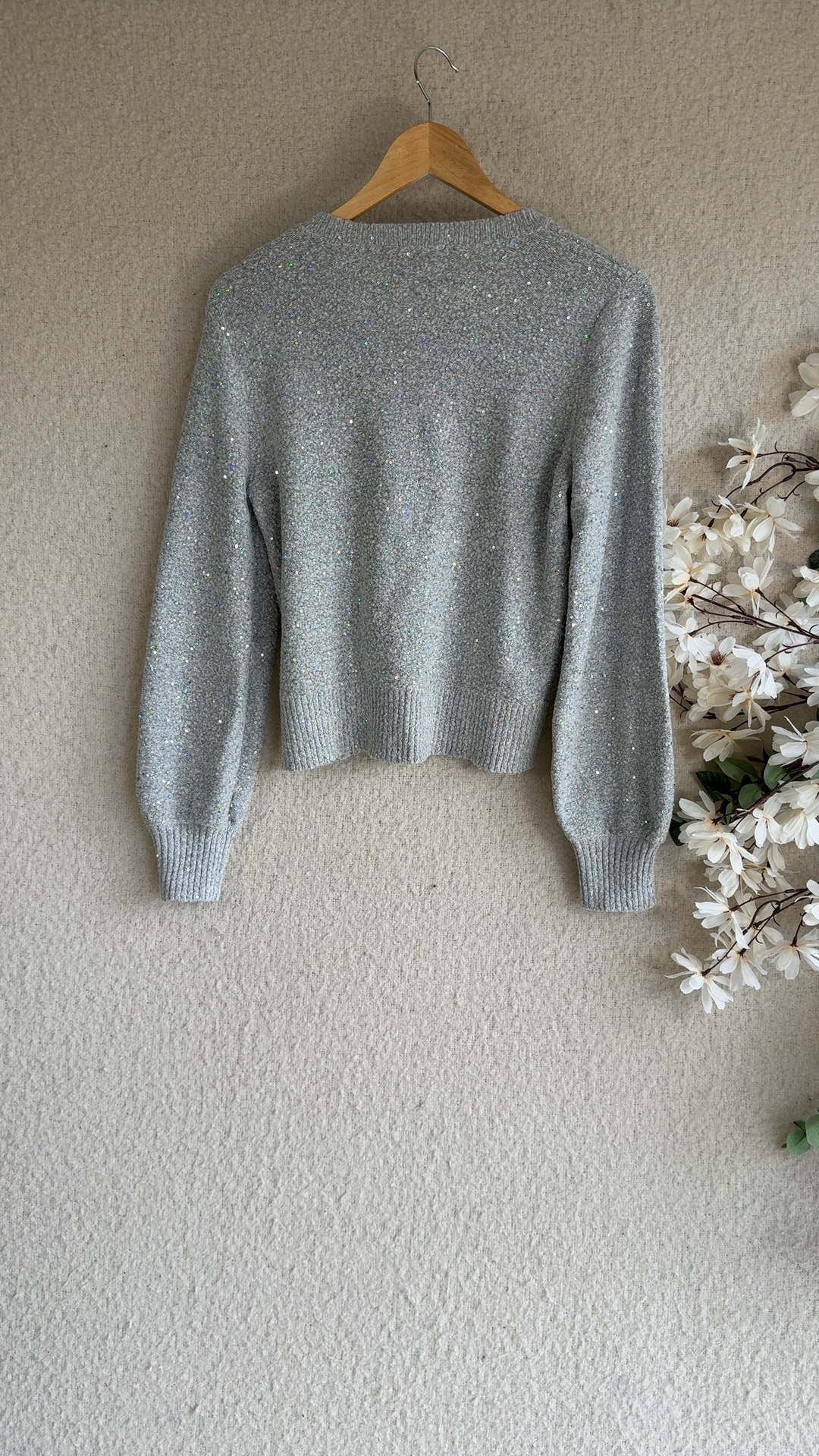 Oasis Grey Sequin Knit Sweater Medium Soft Acrylic Blend Stylish Knitwear image 4