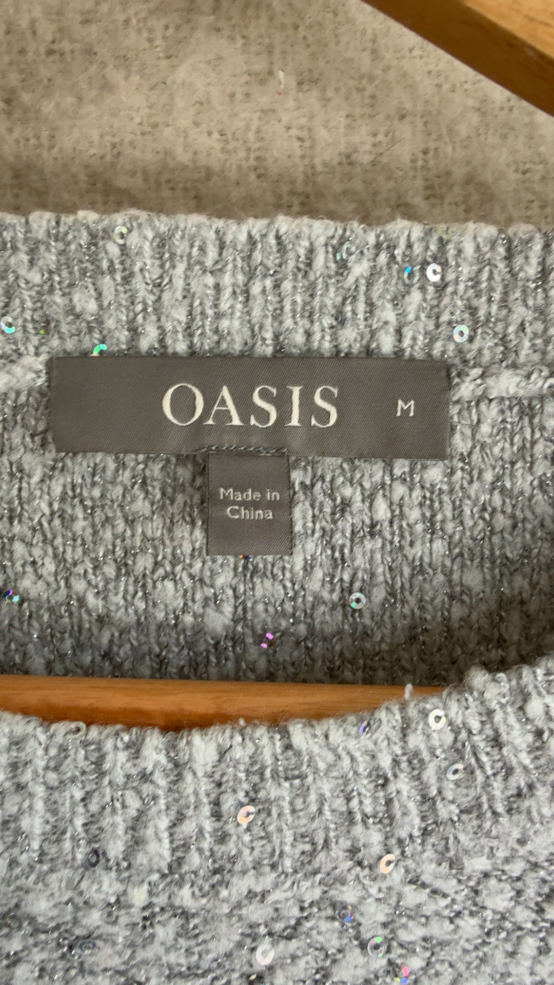 Oasis Grey Sequin Knit Sweater Medium Soft Acrylic Blend Stylish Knitwear image 2