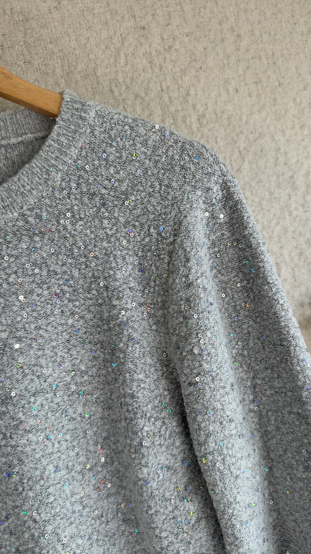 Oasis Grey Sequin Knit Sweater Medium Soft Acrylic Blend Stylish Knitwear image 3
