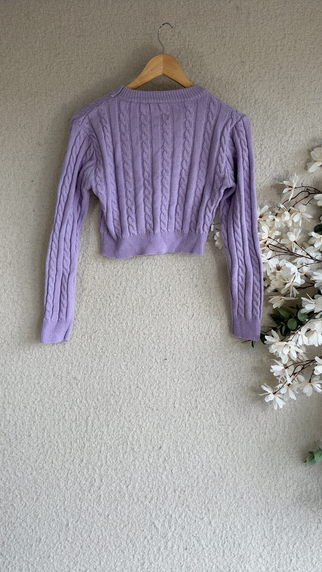 SHEIN Lilac Purple Cable Knit Crop Sweater Medium Acrylic Soft Style image 4