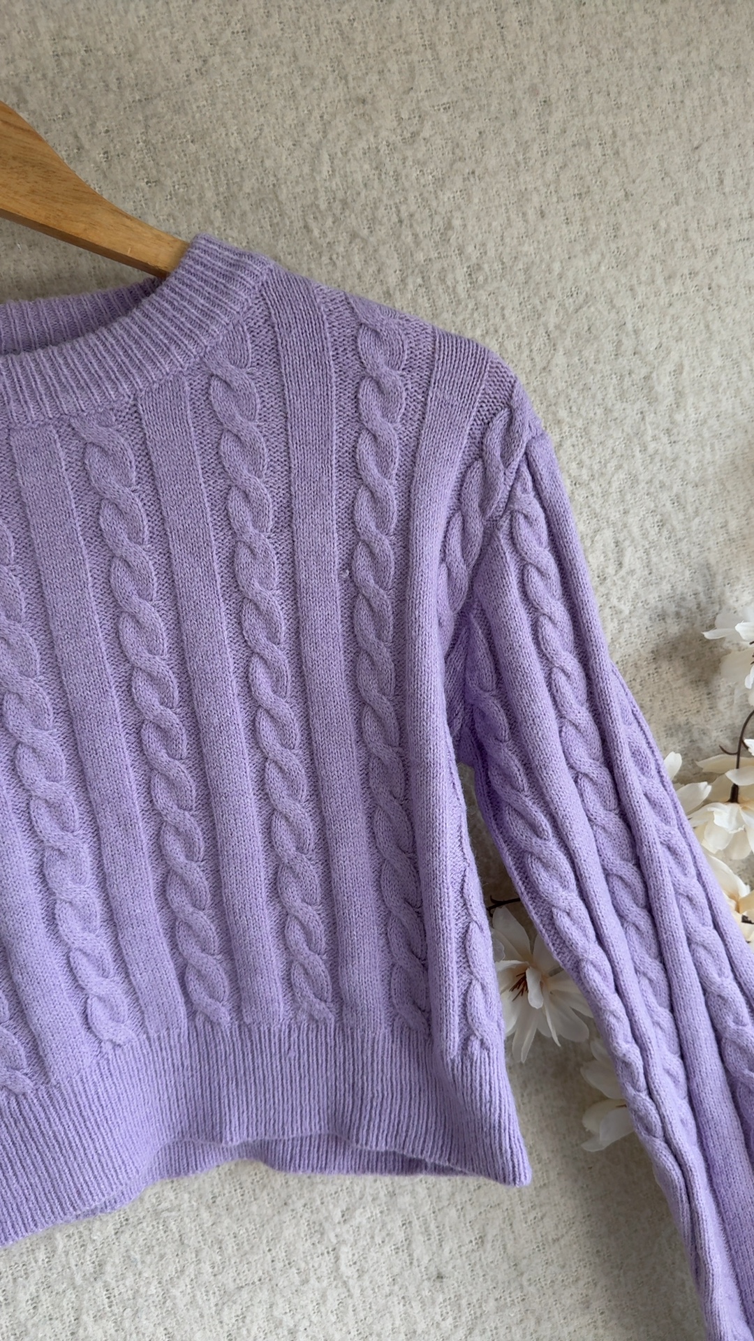 SHEIN Lilac Purple Cable Knit Crop Sweater Medium Acrylic Soft Style image 3