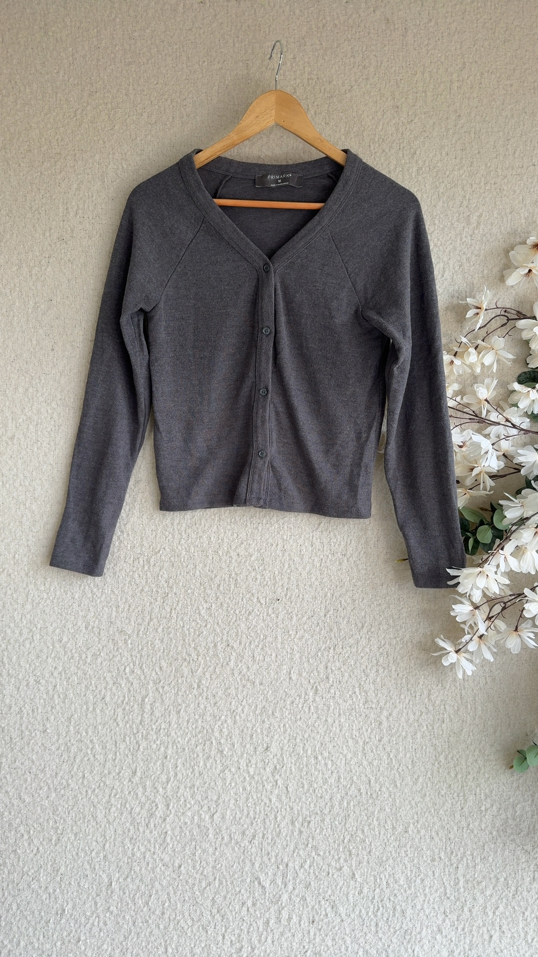 Primark Grey Women's Cotton Polyester Cardigan Medium Classic Button Front image 6