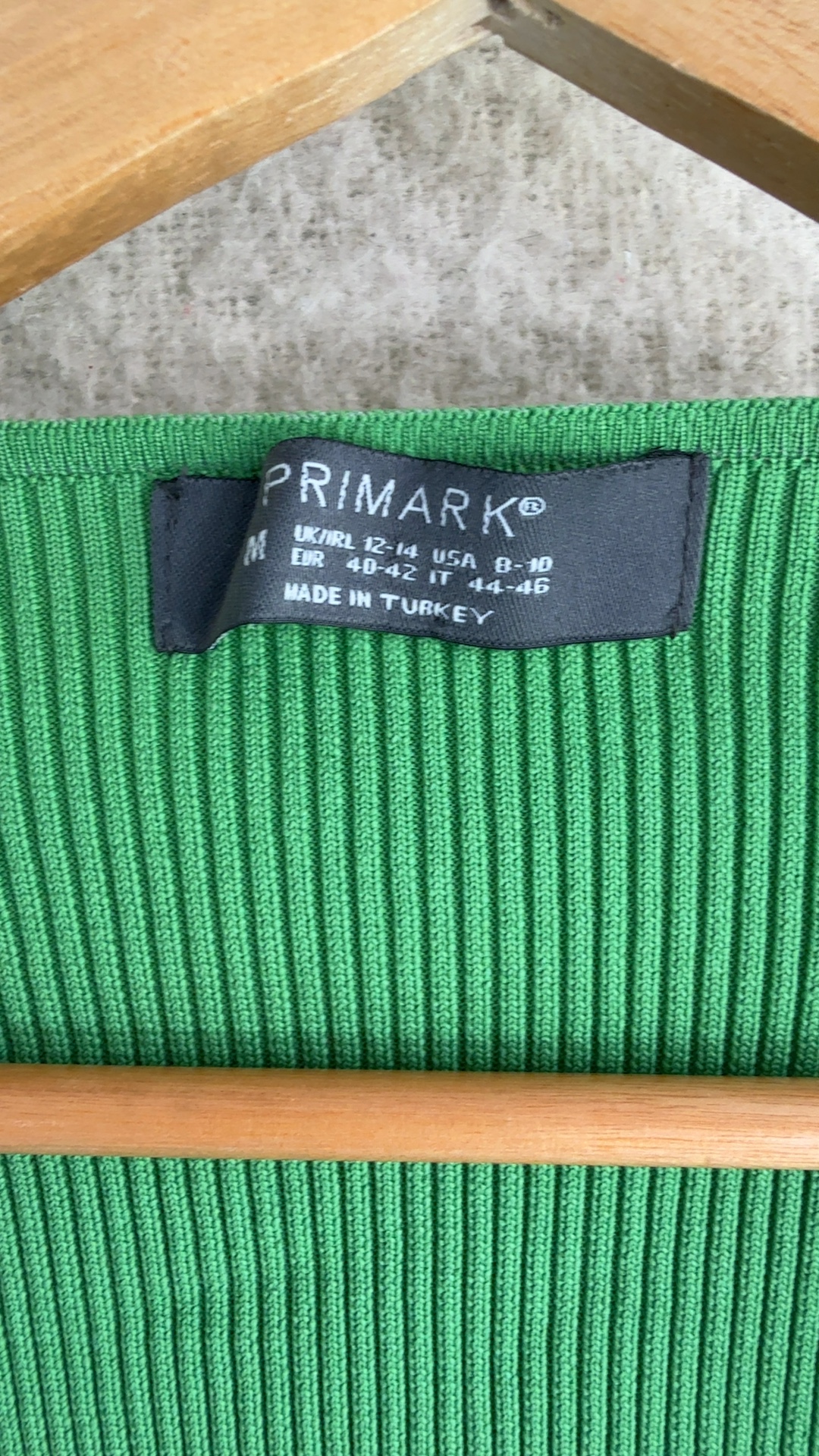 Primark Green Rib Knit Long Sleeve Top Medium UK 12-14 Flared Sleeve image 2