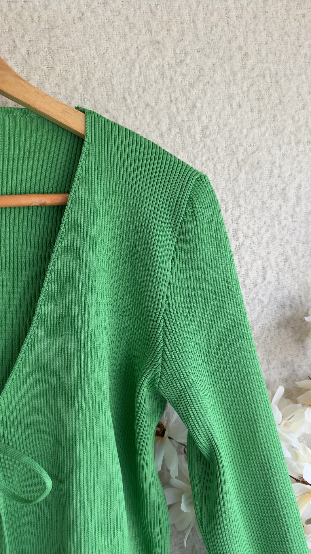 Primark Green Rib Knit Long Sleeve Top Medium UK 12-14 Flared Sleeve image 3