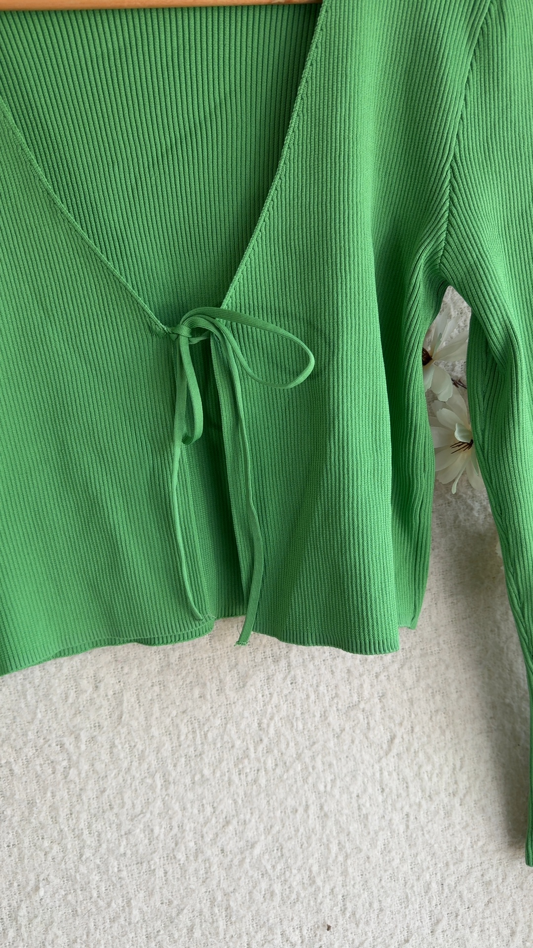 Primark Green Rib Knit Long Sleeve Top Medium UK 12-14 Flared Sleeve image 5