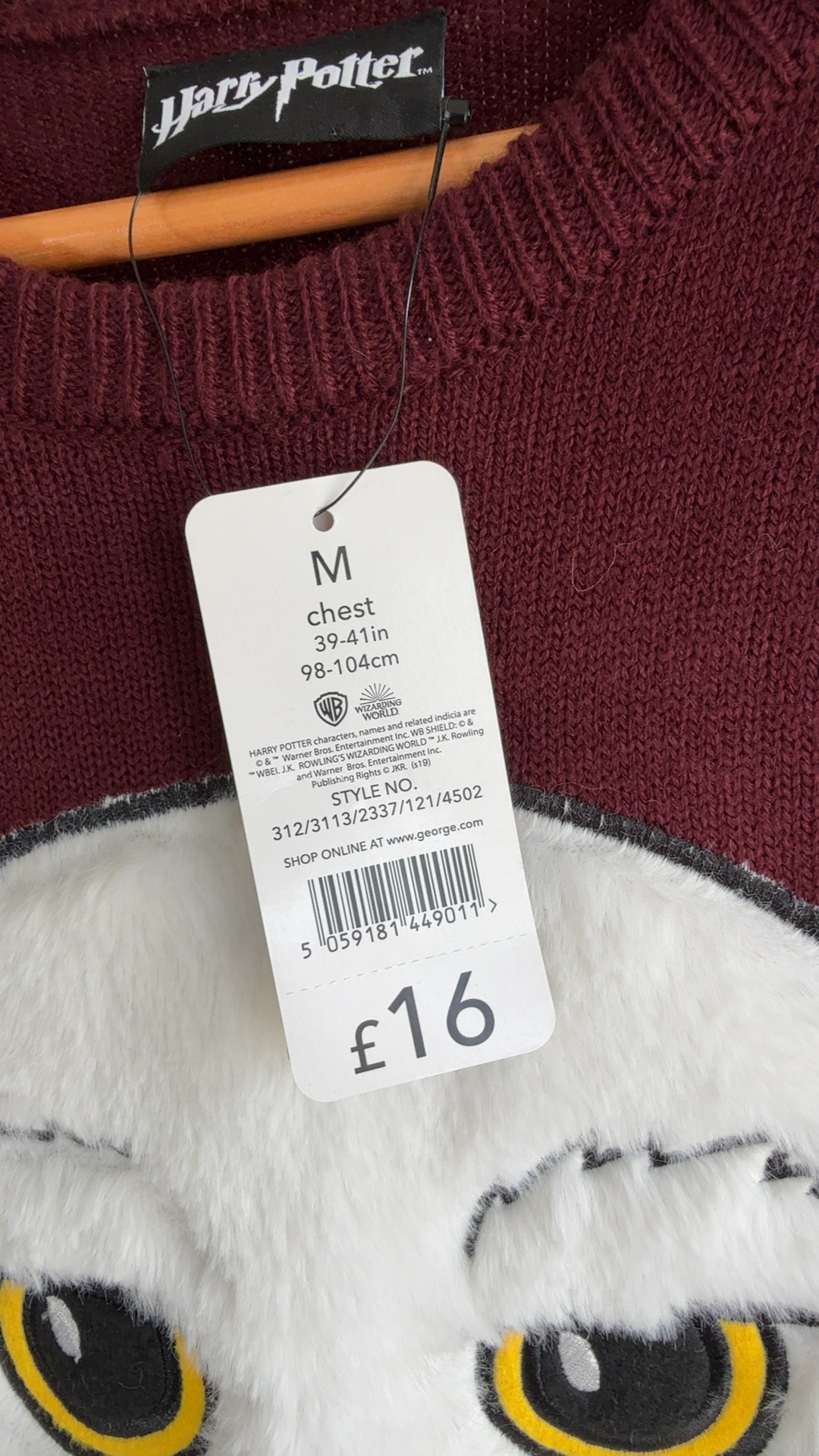 George Harry Potter Burgundy Acrylic Knit Sweater Medium UK 12 Cozy Design image 4