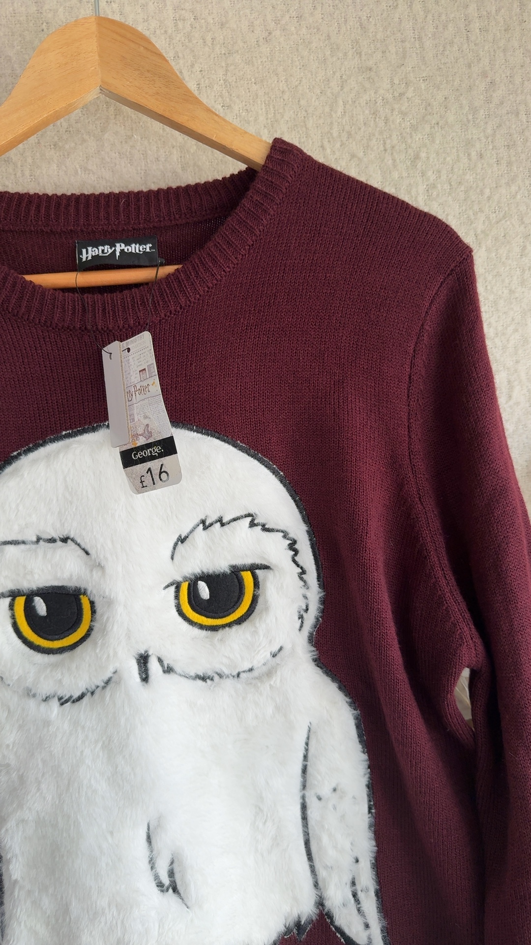 George Harry Potter Burgundy Acrylic Knit Sweater Medium UK 12 Cozy Design image 2