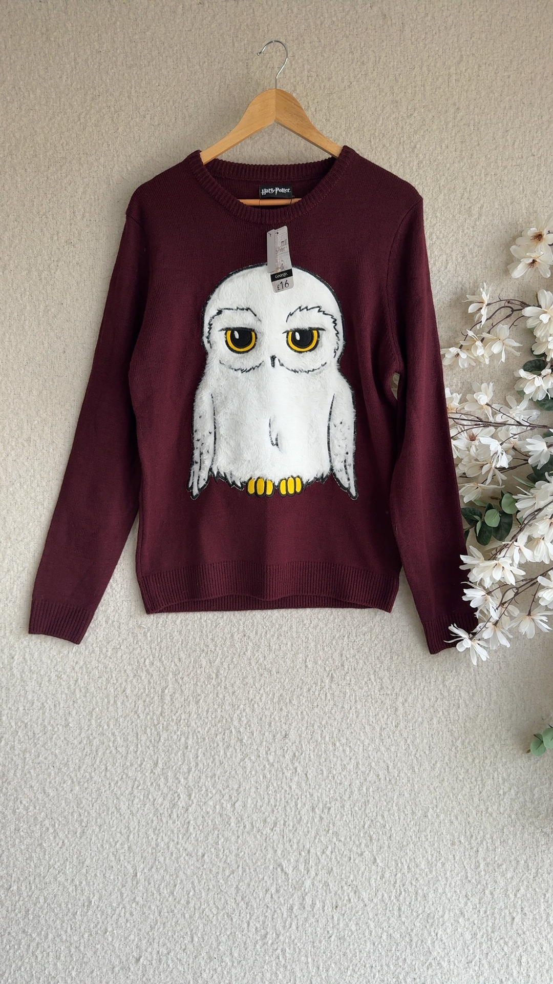 George Harry Potter Burgundy Acrylic Knit Sweater Medium UK 12 Cozy Design
