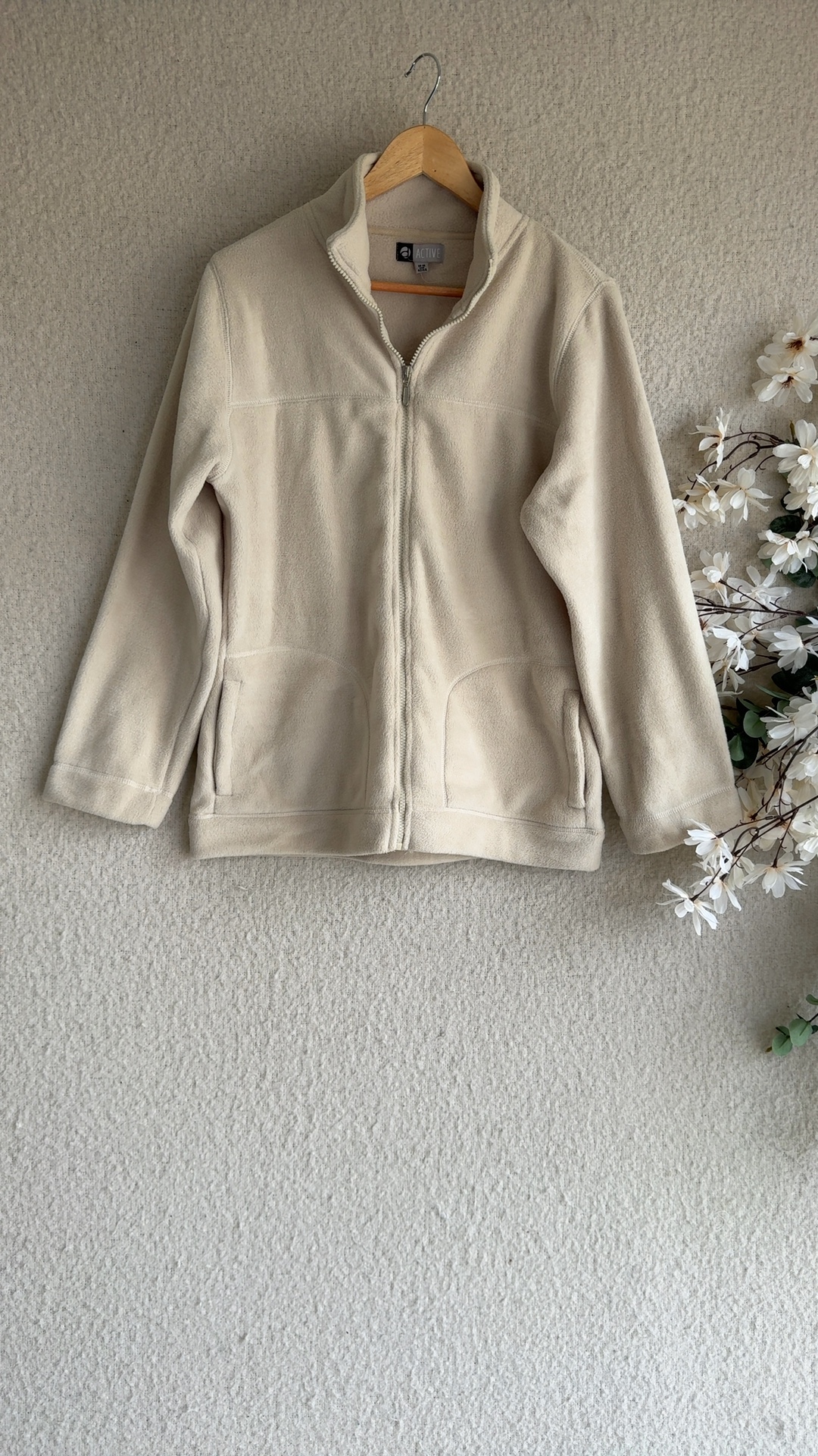 Active Cream Fleece Zip Up Jacket UK 14-16 Soft Casual Warm Outerwear