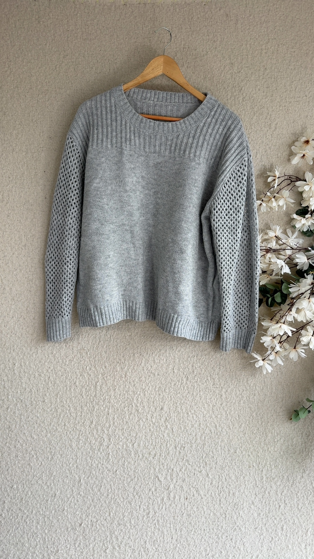 Grey Polyester Knit 5XL Women's Sweater Long Sleeve Casual Chunky Knitwear