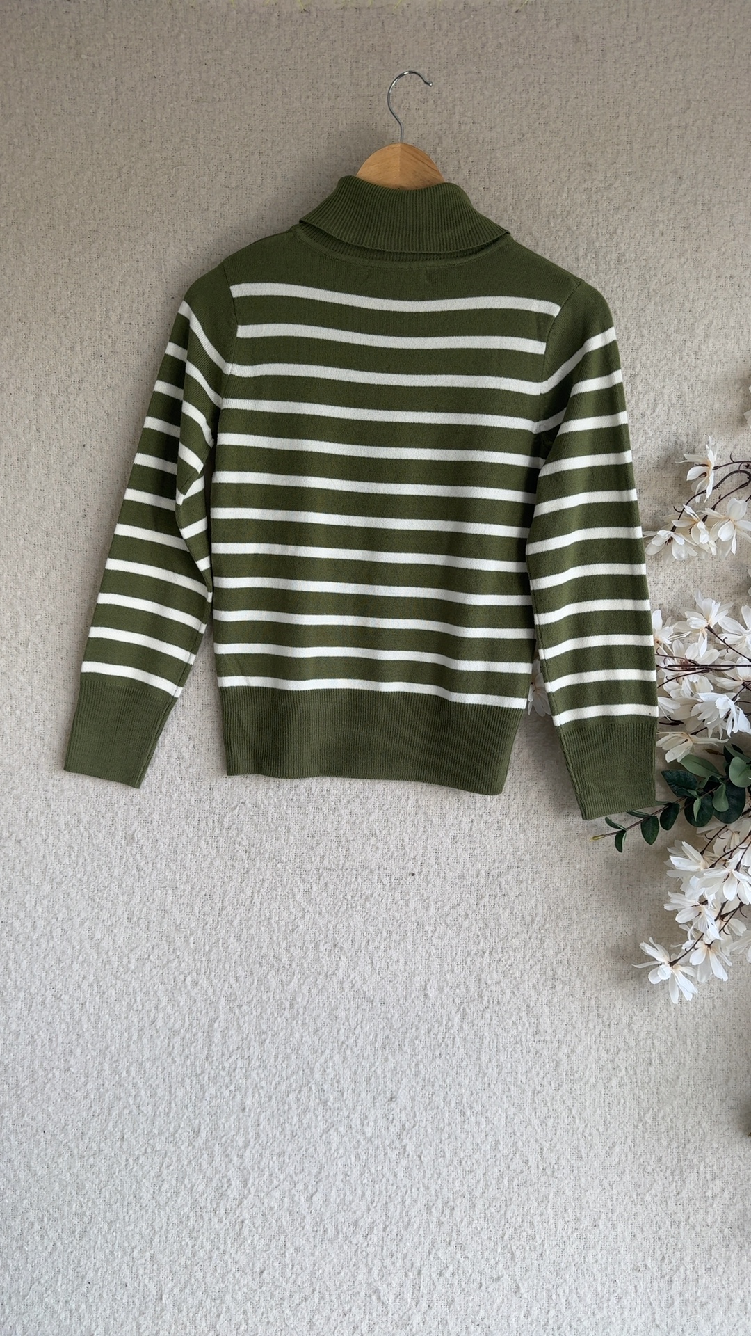 M&S Collection Olive Green & White Striped Turtle Neck Jumper UK 10 image 4