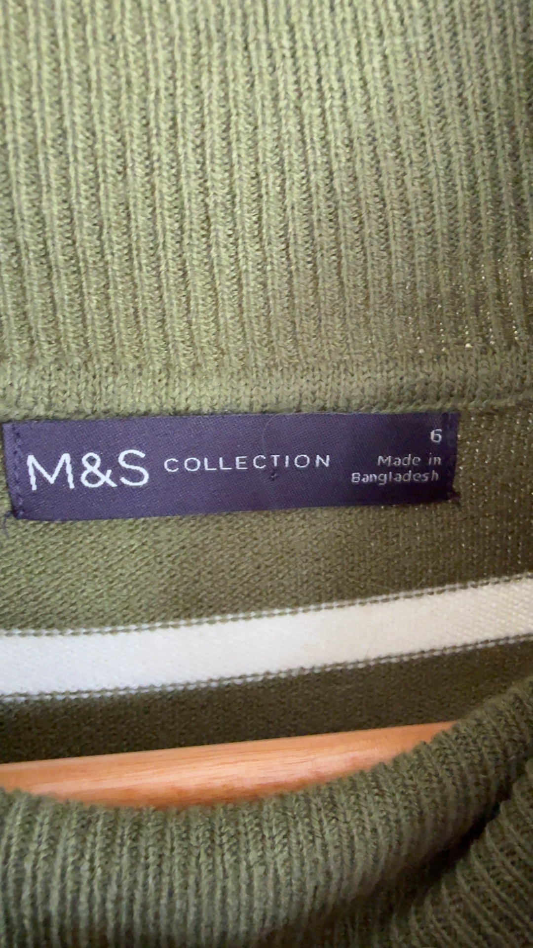 M&S Collection Olive Green & White Striped Turtle Neck Jumper UK 10 image 2