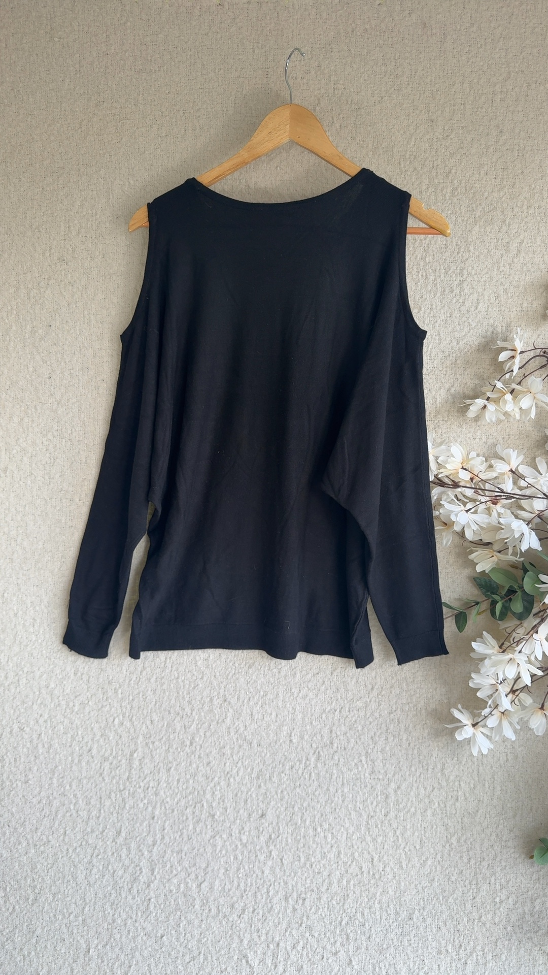 Peacocks Black Cold Shoulder Studded Sleeve Jumper Medium Chic Casual image 4