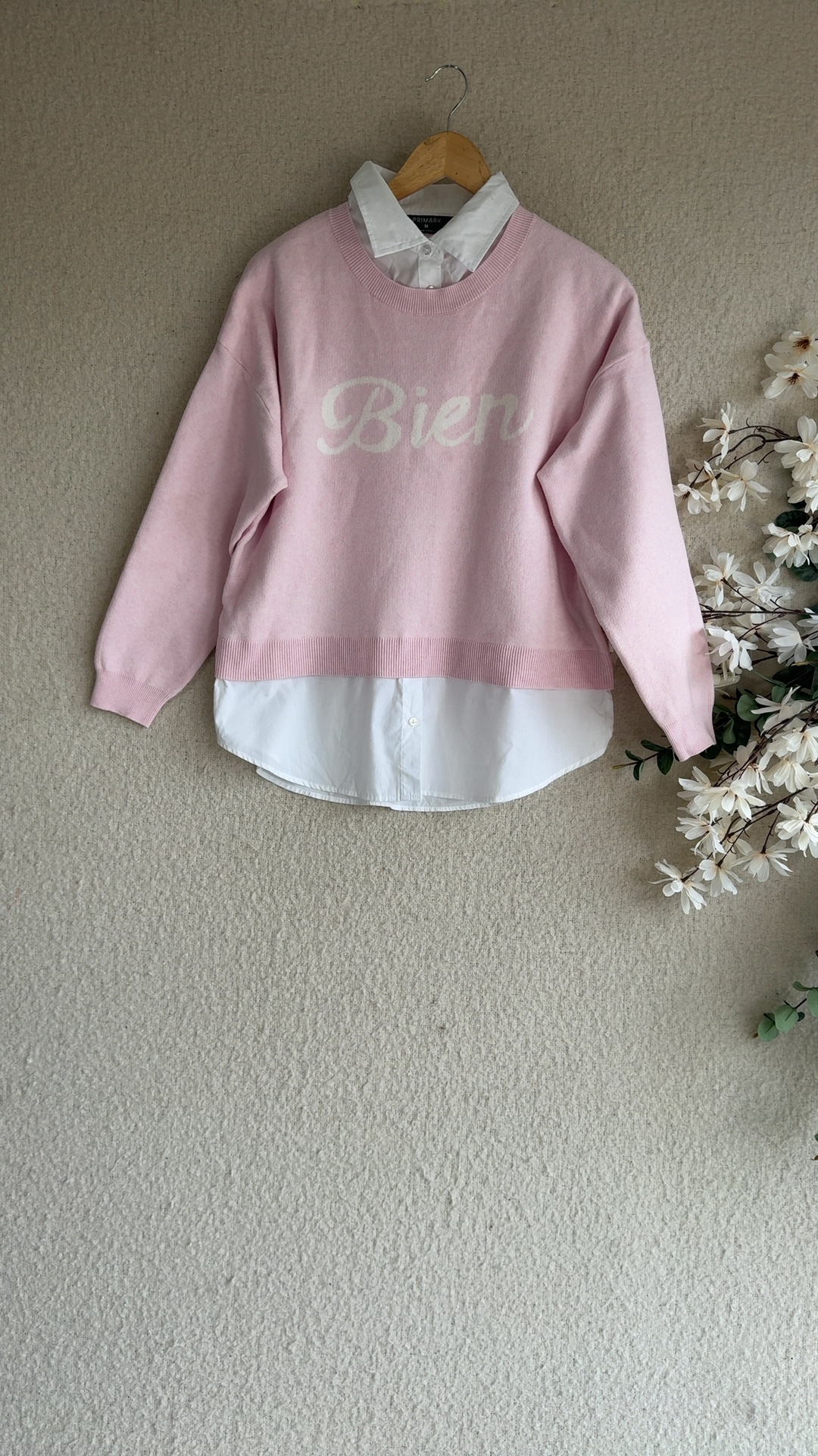 Primark Women's Pink & White Layered Look Knit Jumper Medium Casual Chic