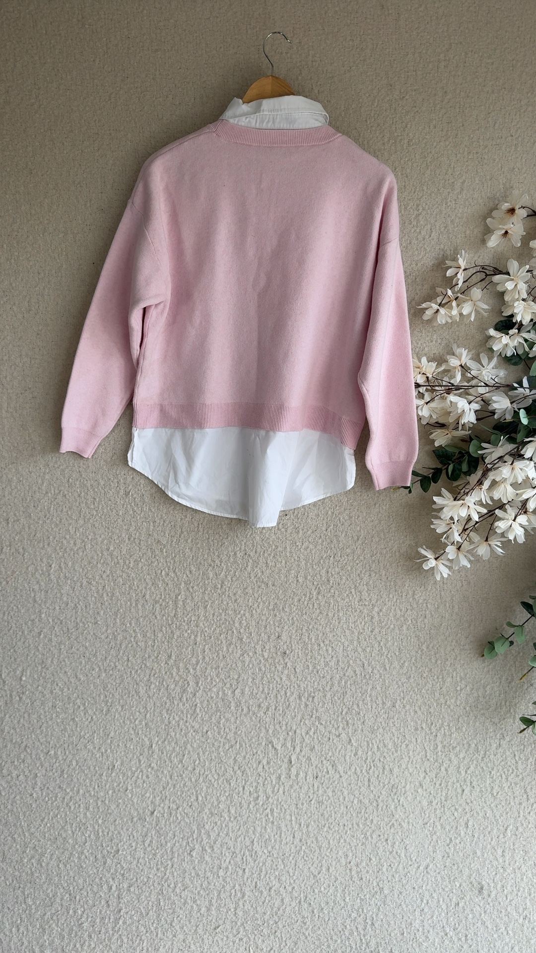Primark Women's Pink & White Layered Look Knit Jumper Medium Casual Chic image 4