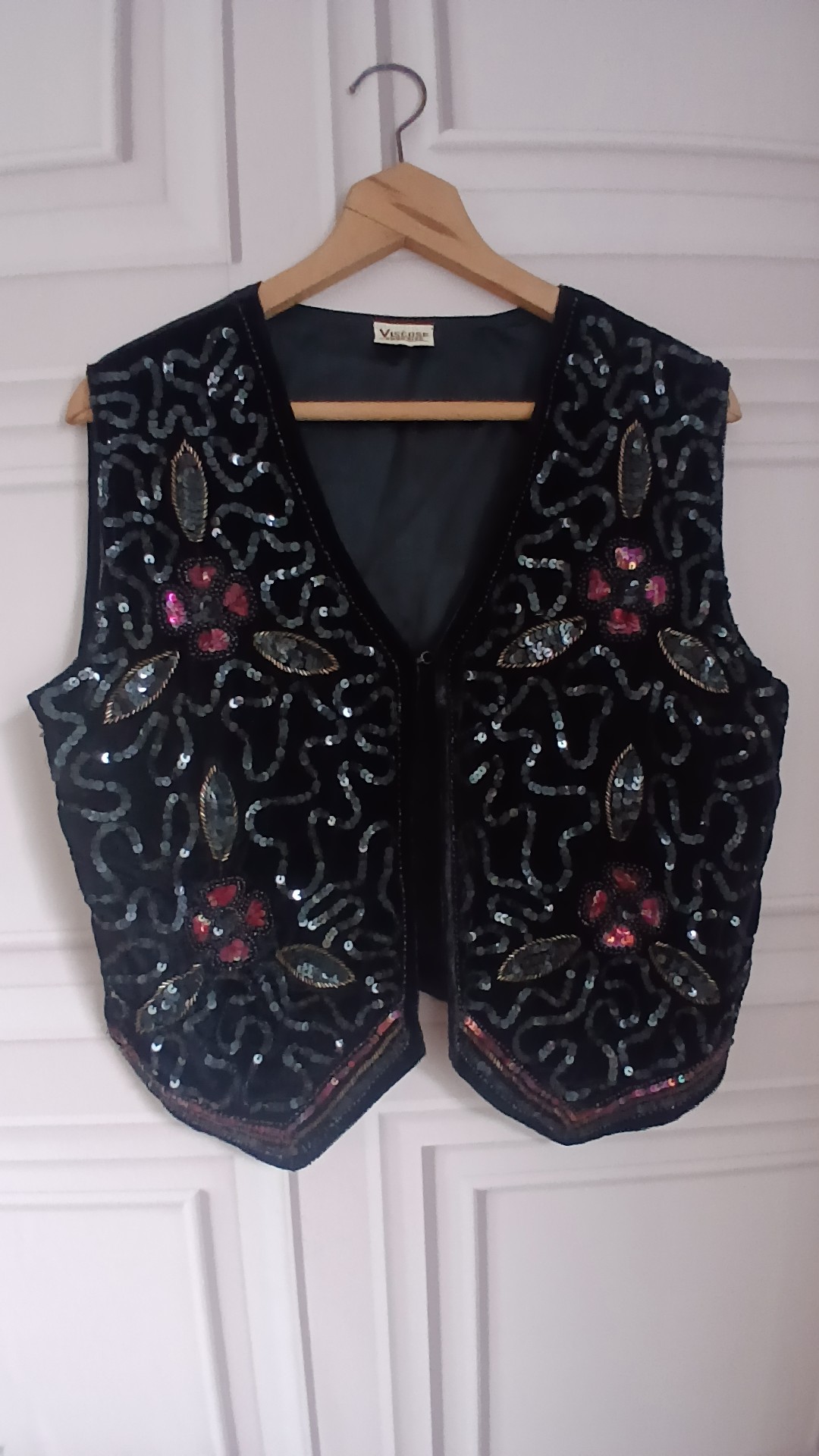 Viscose Vintage Black Sequin Embroidered Waistcoat Pit to pit 22"