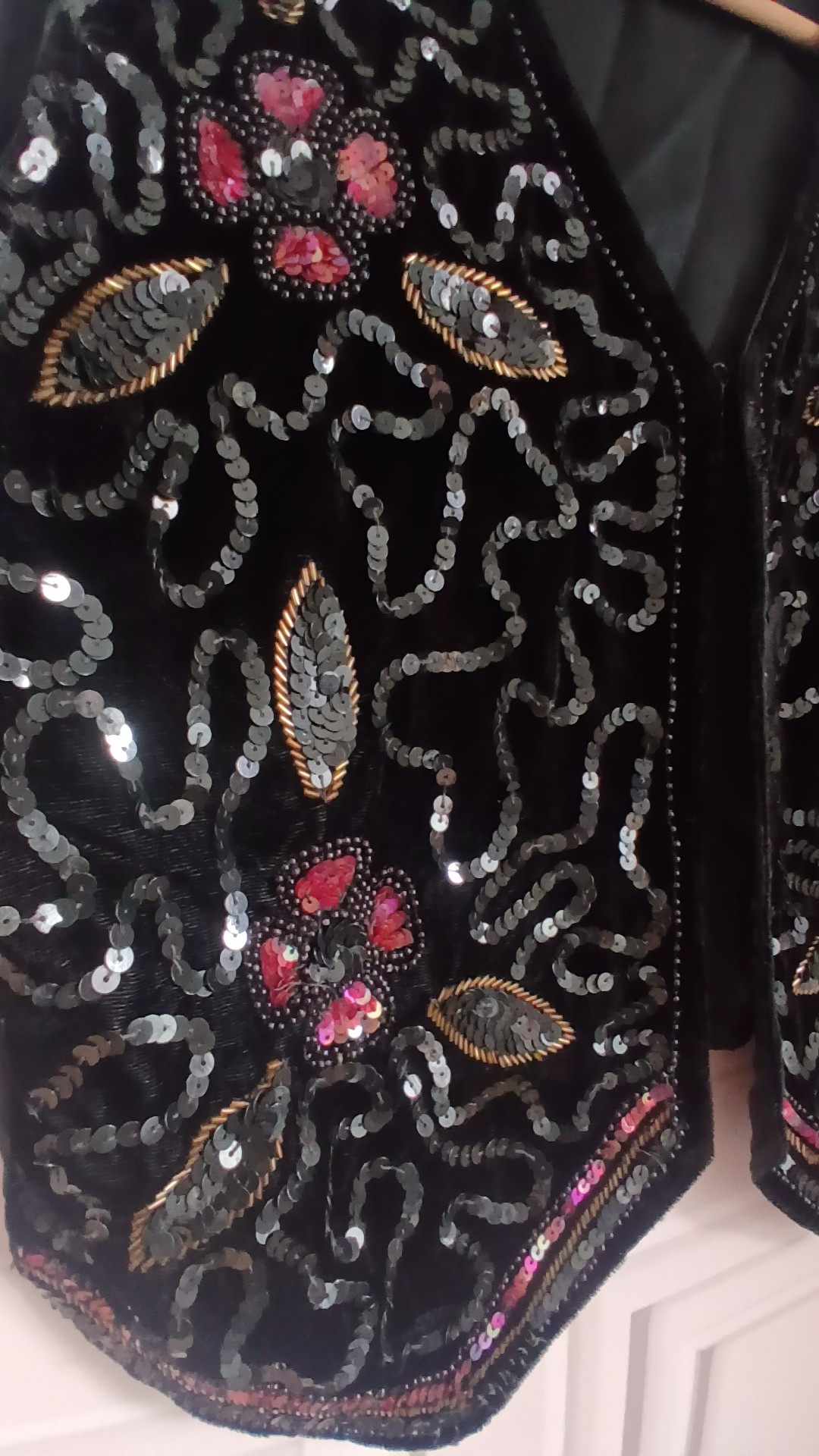 Viscose Vintage Black Sequin Embroidered Waistcoat Pit to pit 22" image 2