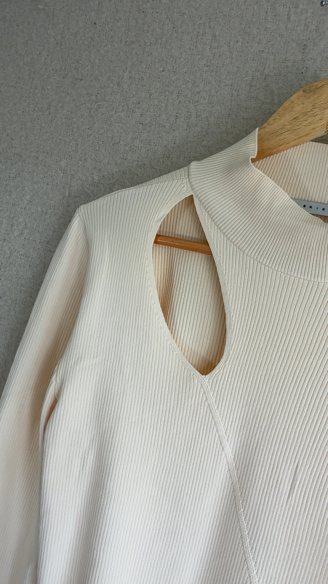 FW Bridge Cream Ribbed Cutout Neck Jumper Top UK 20 Polyamide image 3