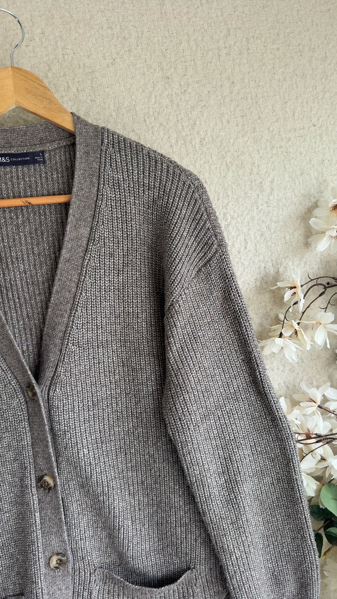 M&S Nutmeg Brown Women's Small Knit Cardigan Button Up Soft Style image 3