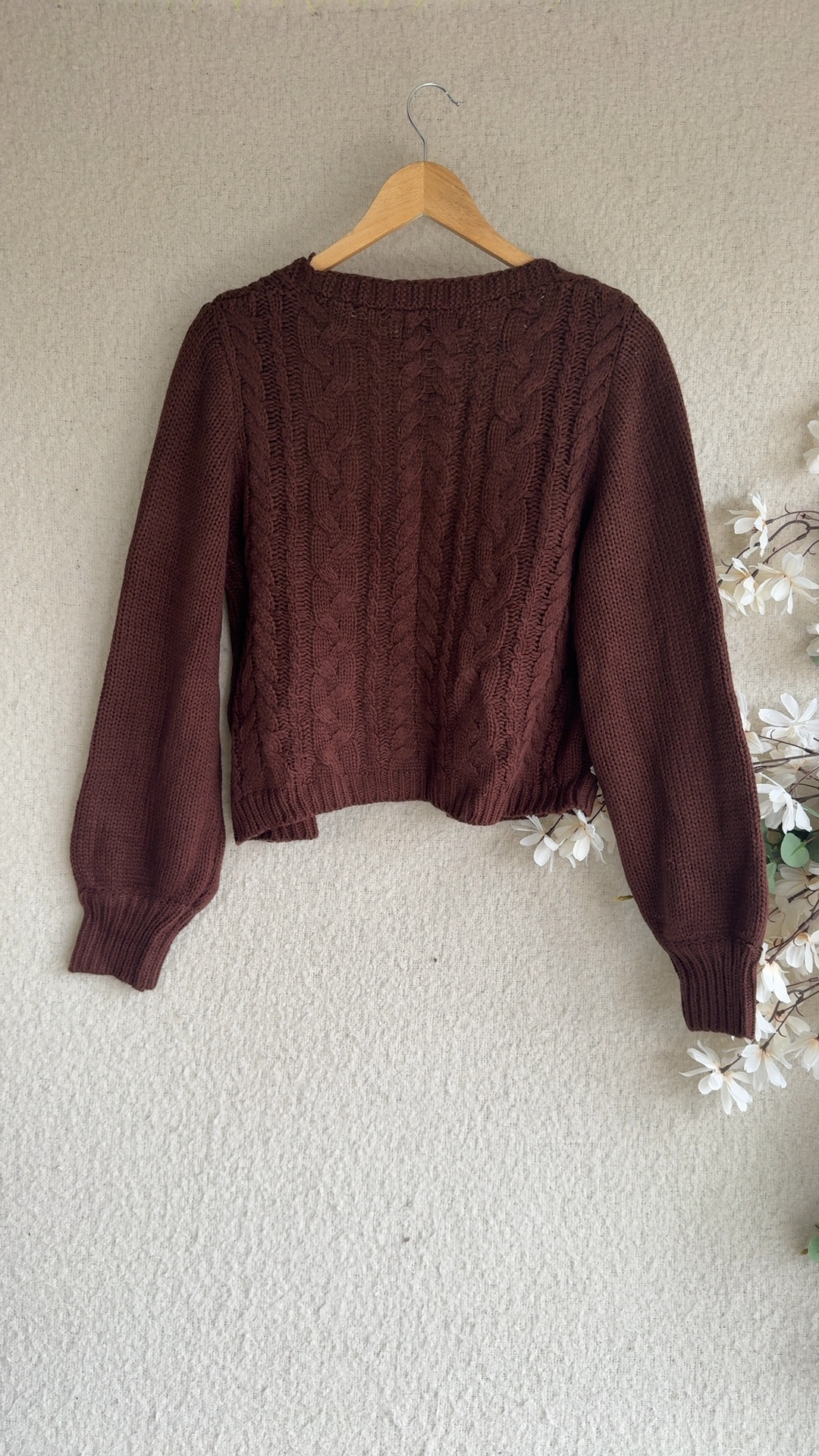 Shein Women's Brown Cable Knit Acrylic Crop Cardigan UK 8 Casual Stylish image 4