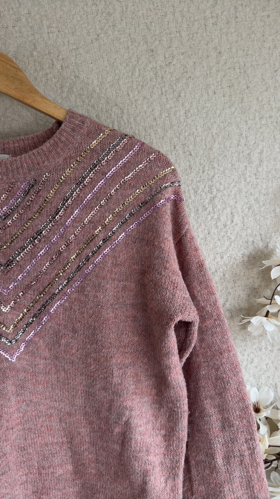 Tu Woman Pink Sequin Embellished Jumper UK 8 Soft Acrylic Blend Sweater image 3