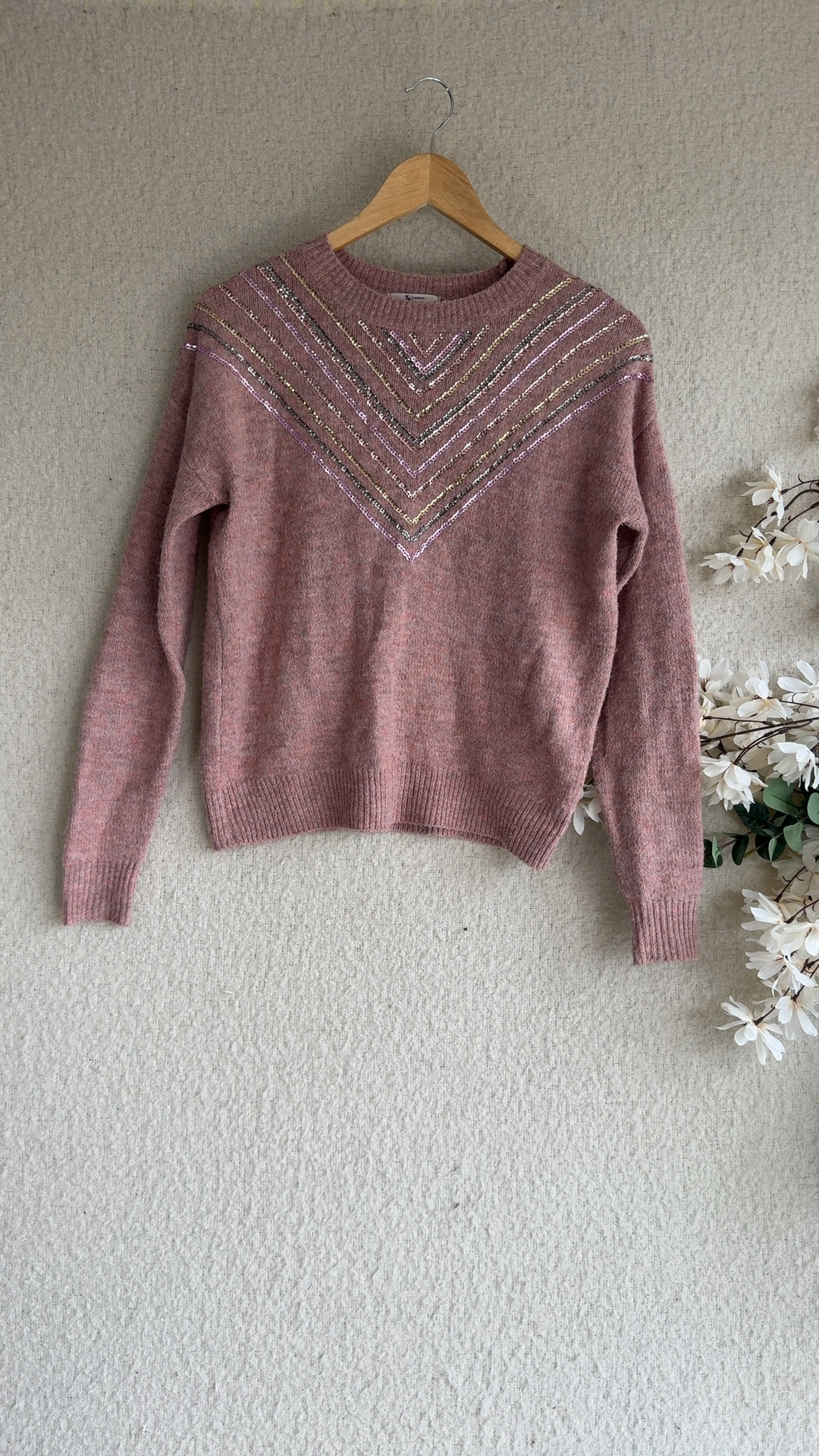 Tu Woman Pink Sequin Embellished Jumper UK 8 Soft Acrylic Blend Sweater