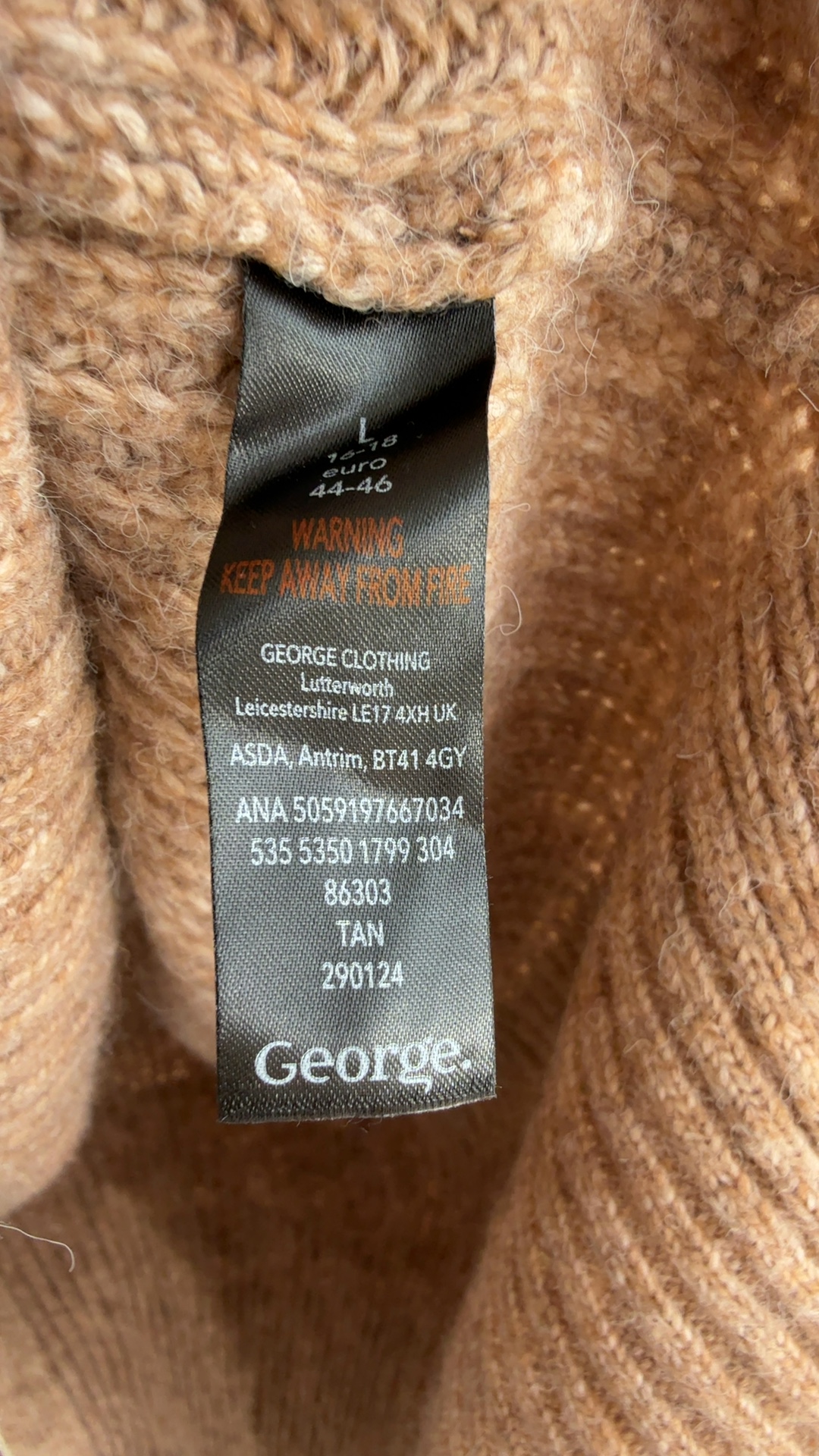 George Womens Tan Chunky Knit Roll Neck Jumper Large Soft Warm image 6