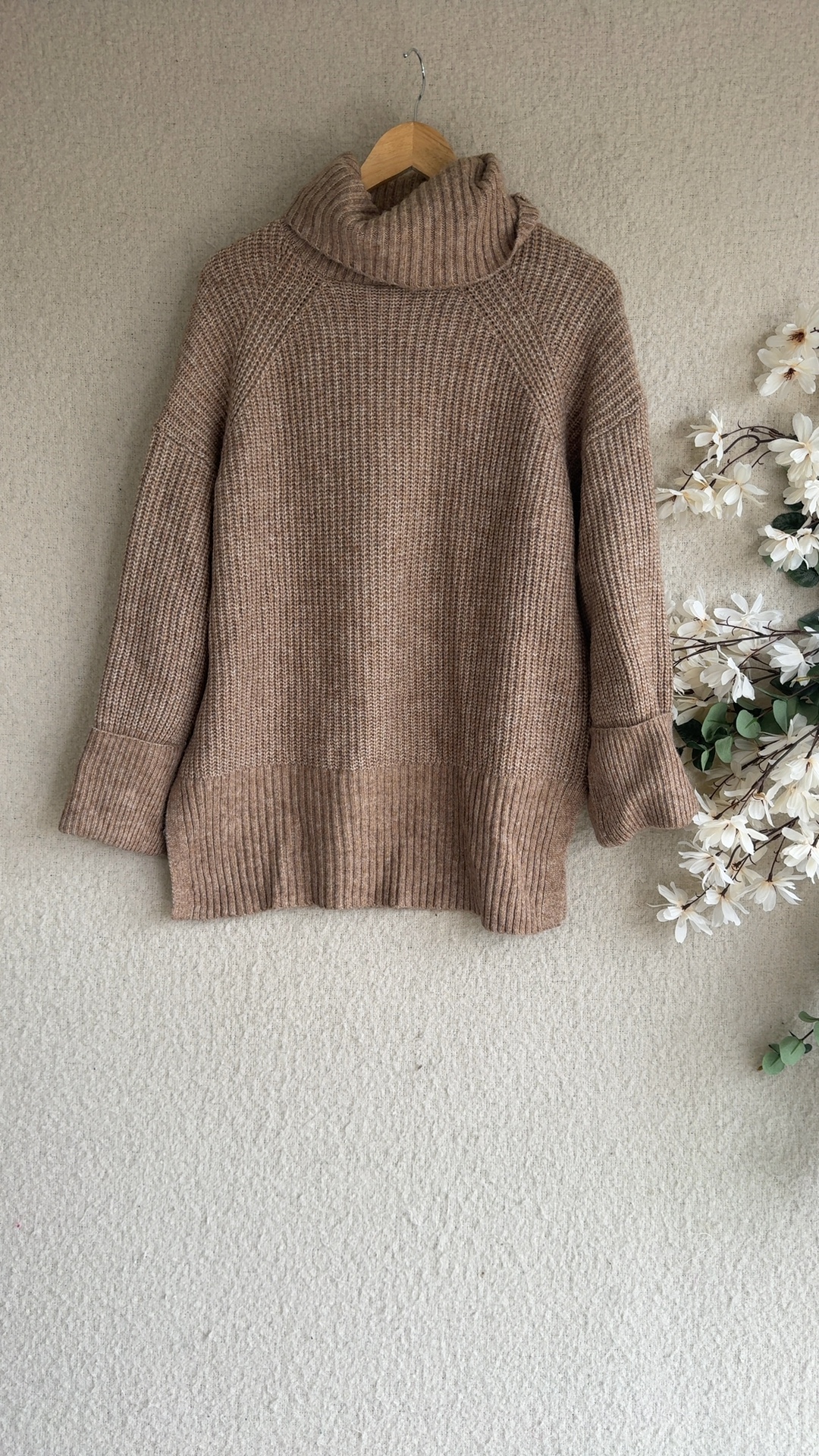 George Womens Tan Chunky Knit Roll Neck Jumper Large Soft Warm