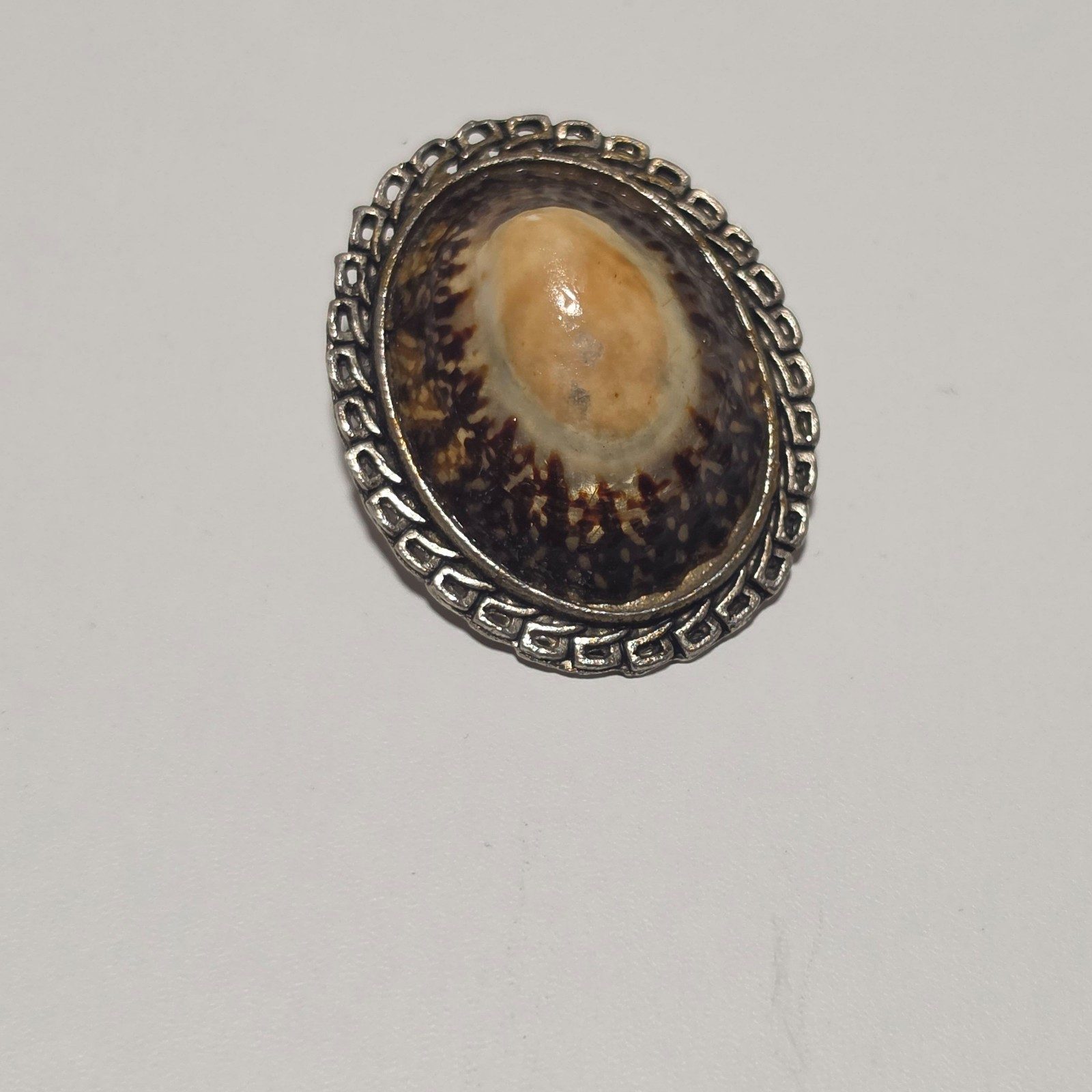 Vintage Brown & Shell Brooch .b6