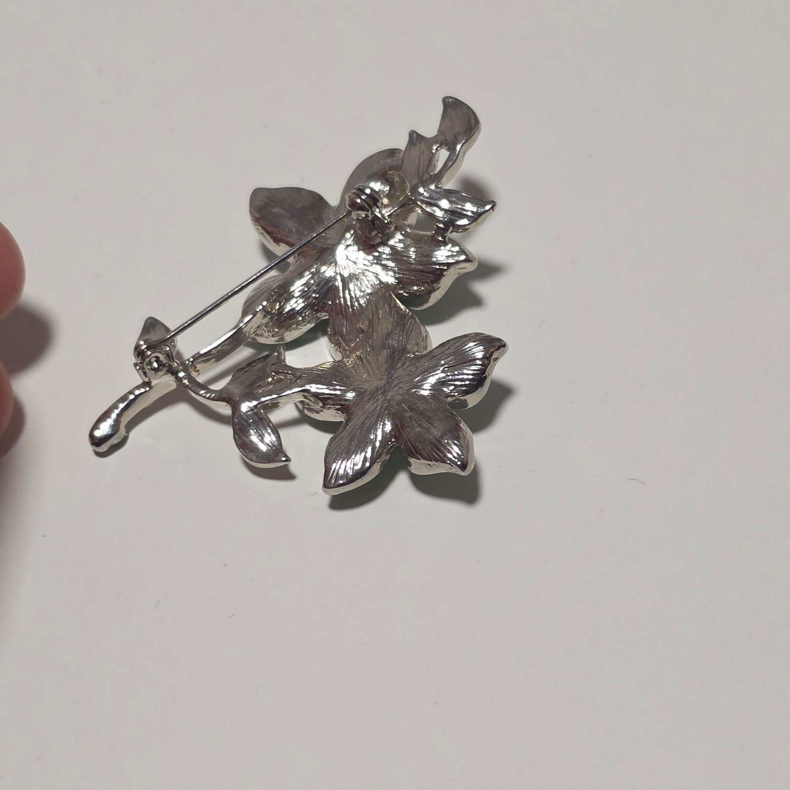 Green Crystal Flower Brooch Silver Tone .b6 image 5
