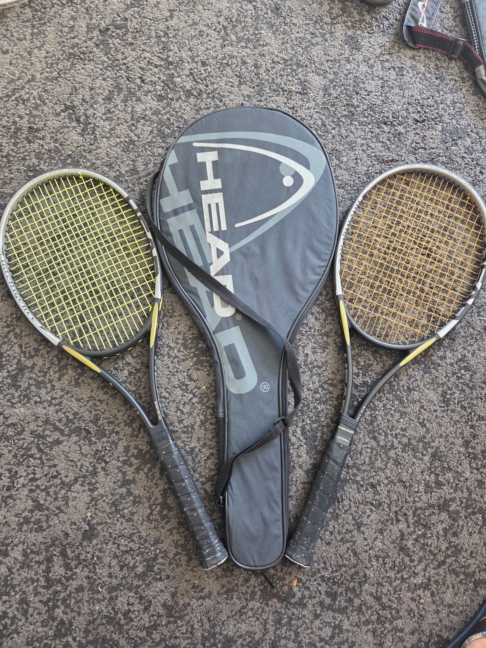 HEAD Black & Yellow Prestige Tennis Rackets x2 with Carry Case