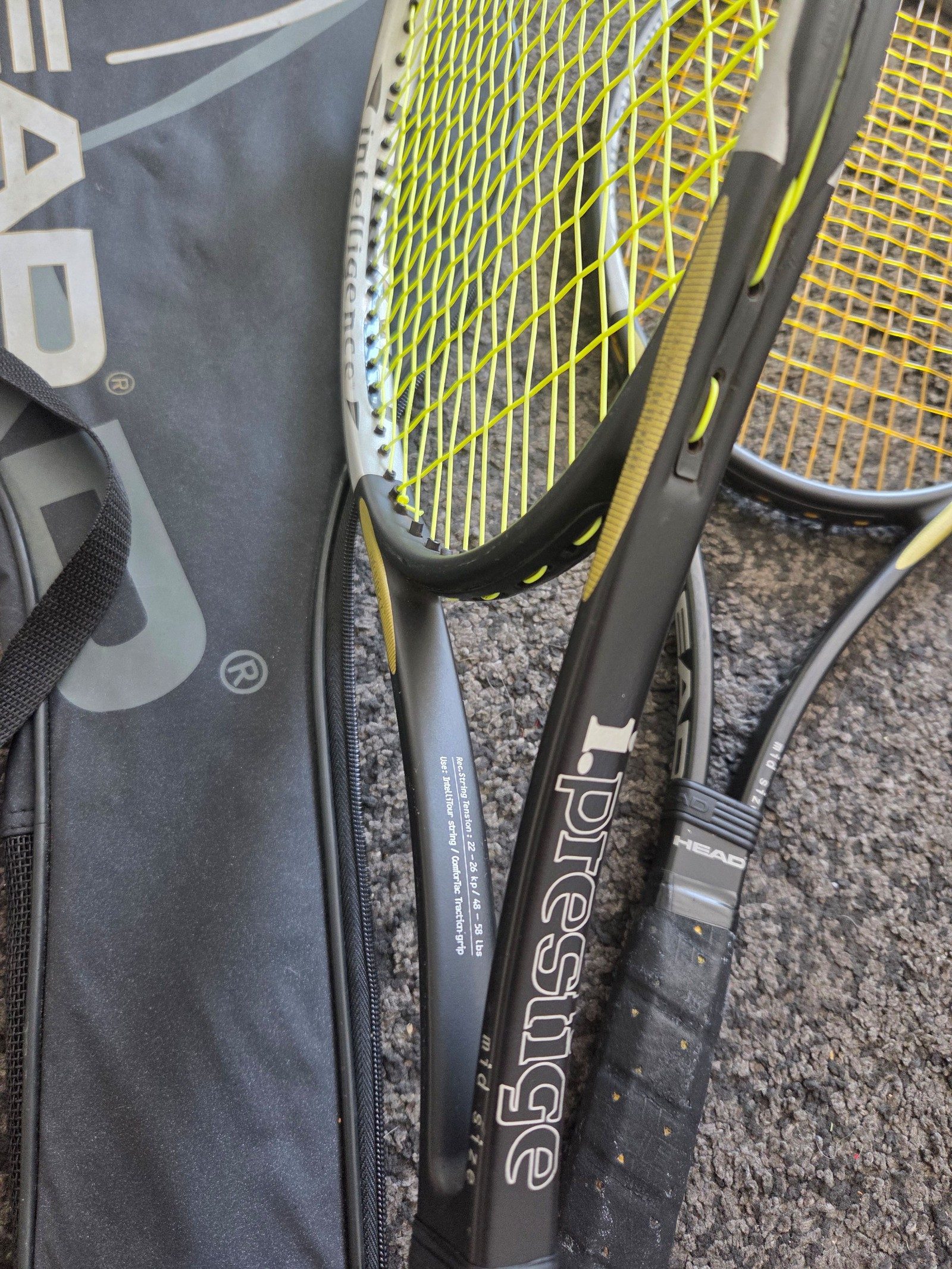 HEAD Black & Yellow Prestige Tennis Rackets x2 with Carry Case image 3
