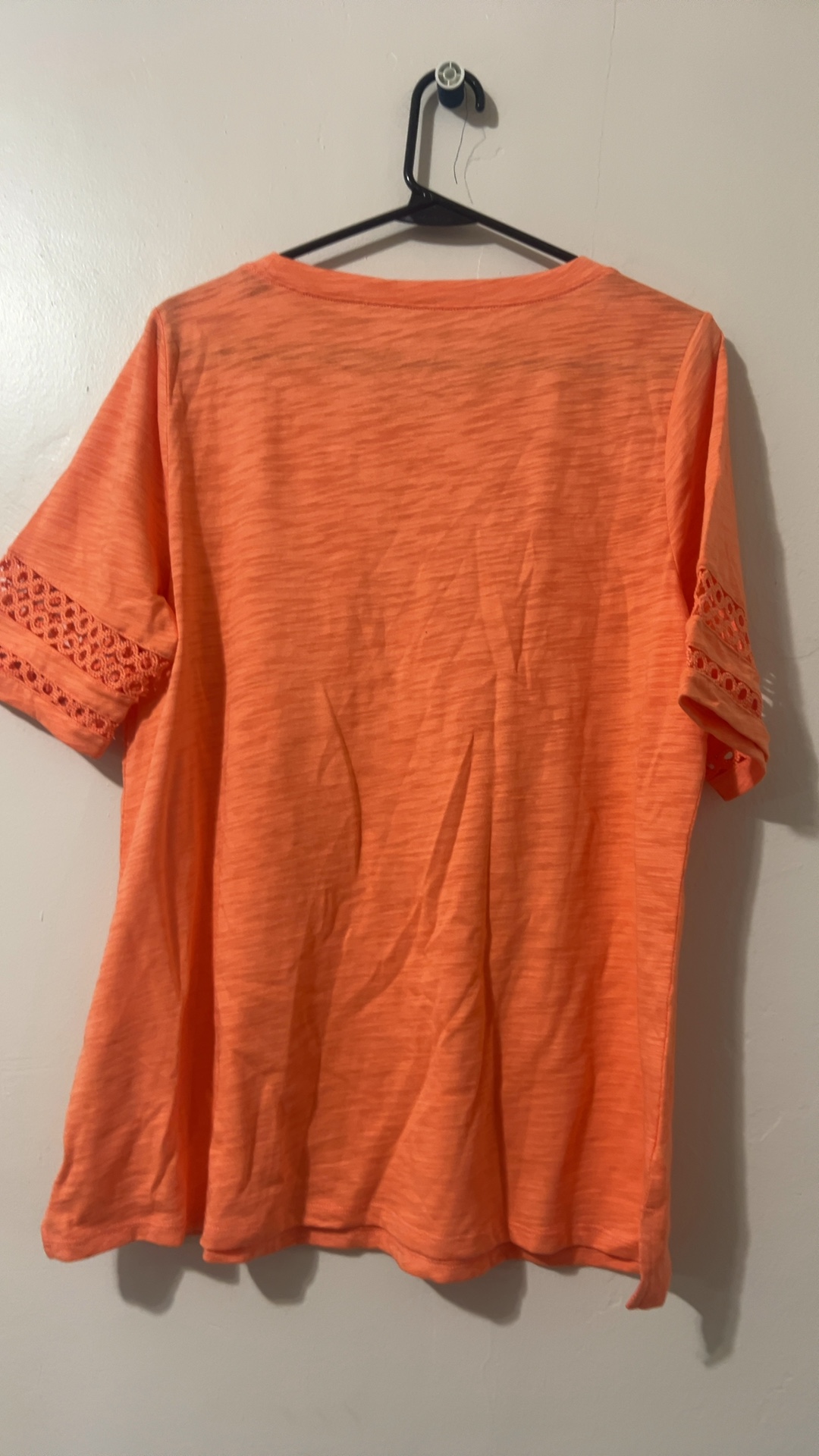 Bellie Women's Orange Tee Shirt Size 8 Crochet Sleeve Detail image 2